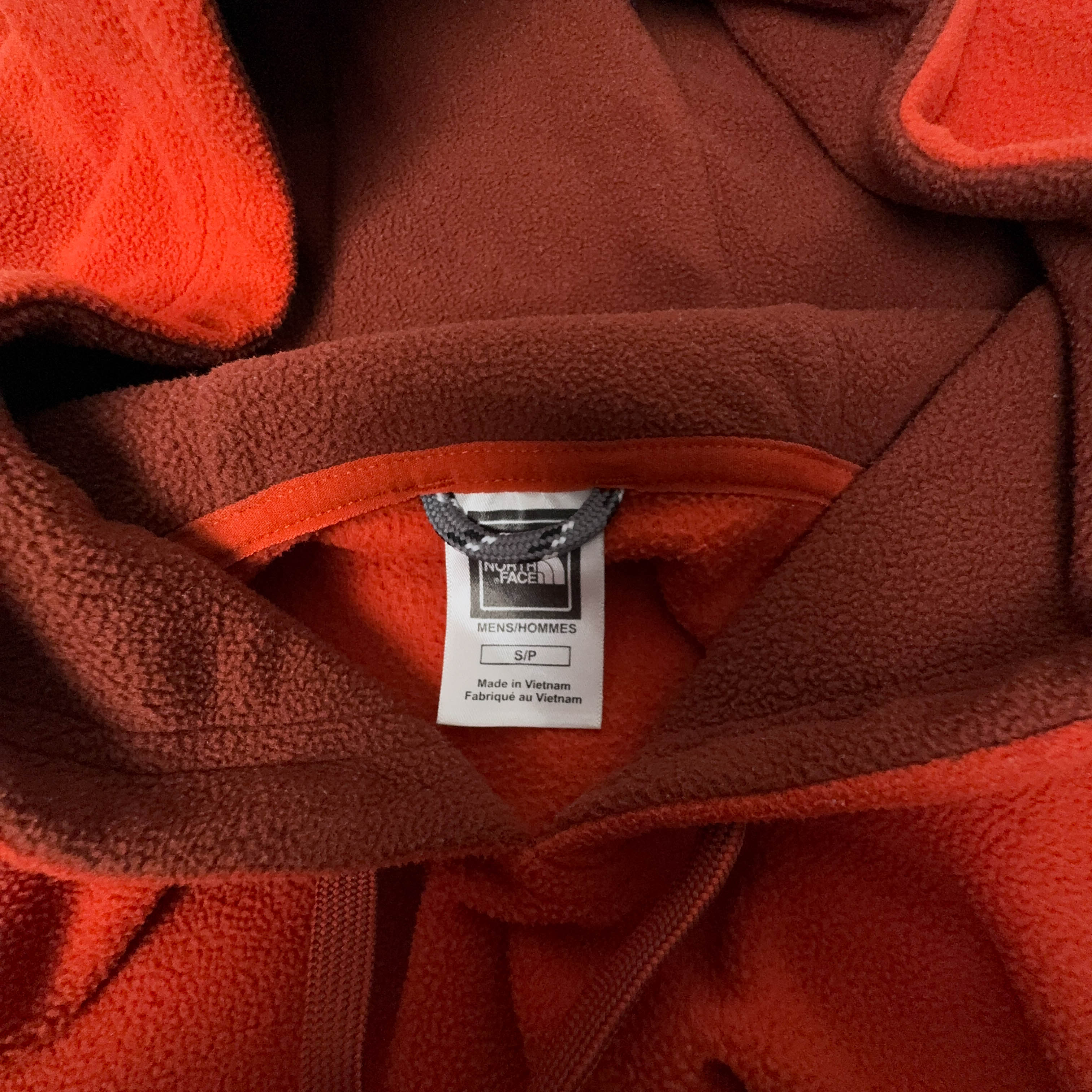 Pile The North Face arancione con cappuccio logo grande ricamato - Taglia S uomo