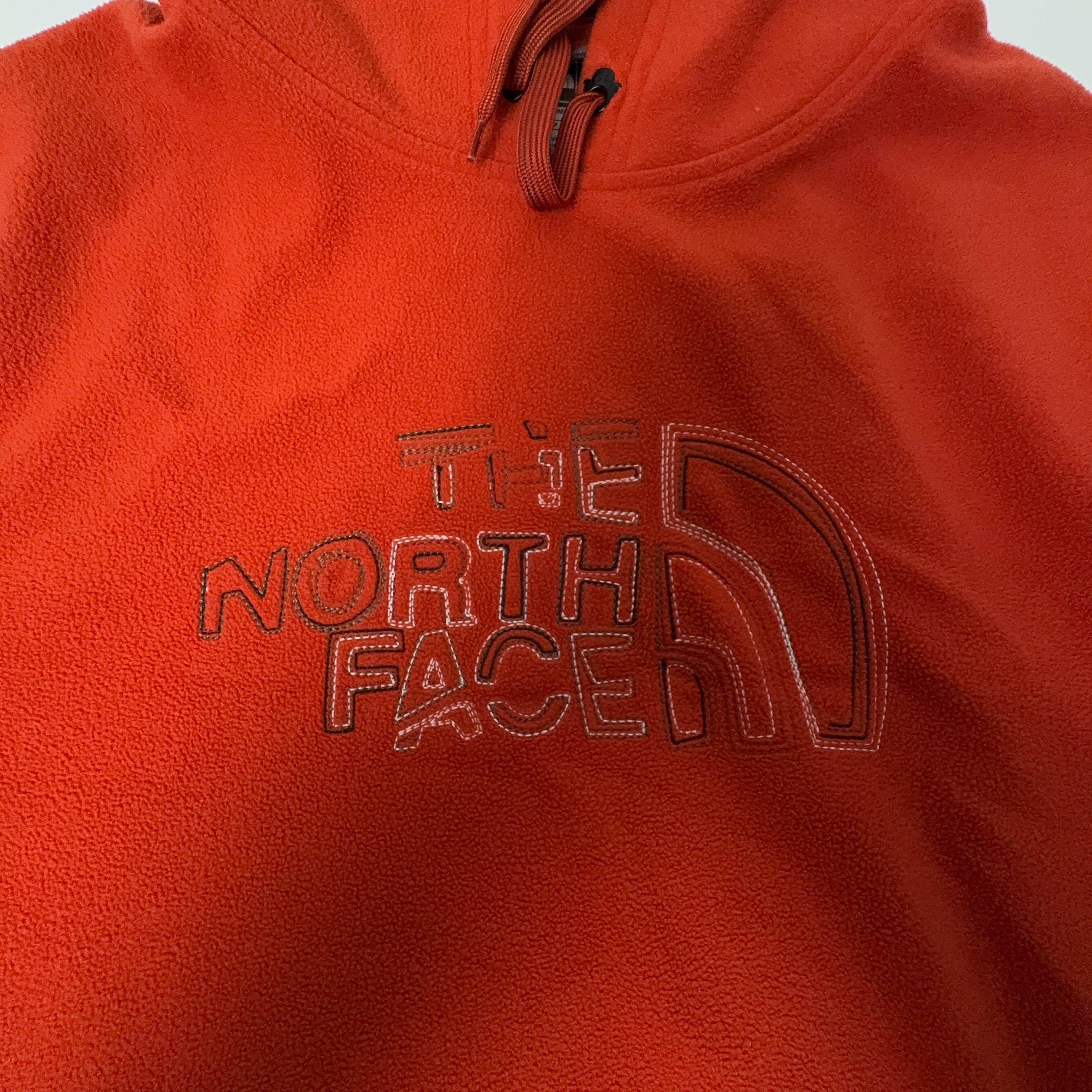 Pile The North Face arancione con cappuccio logo grande ricamato - Taglia S uomo