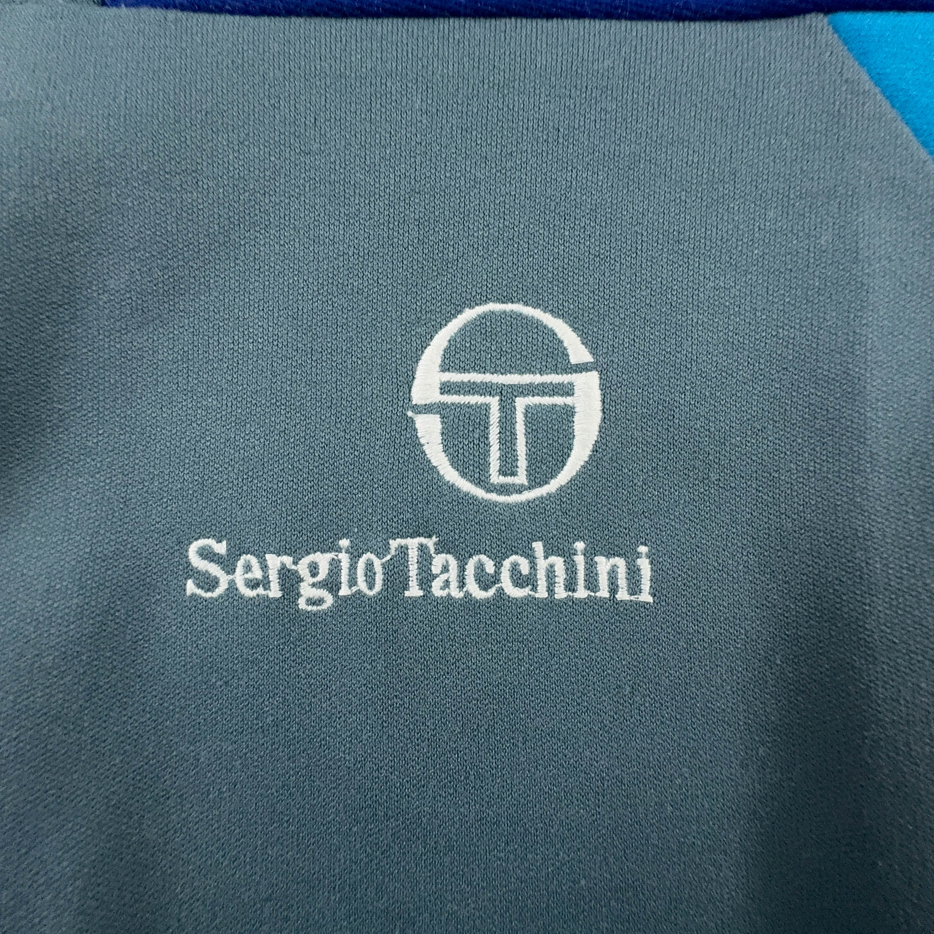 Felpa Sergio Tacchini Vintage grigia e blu con zip 30% cotone anni 90  - Taglia 52 uomo