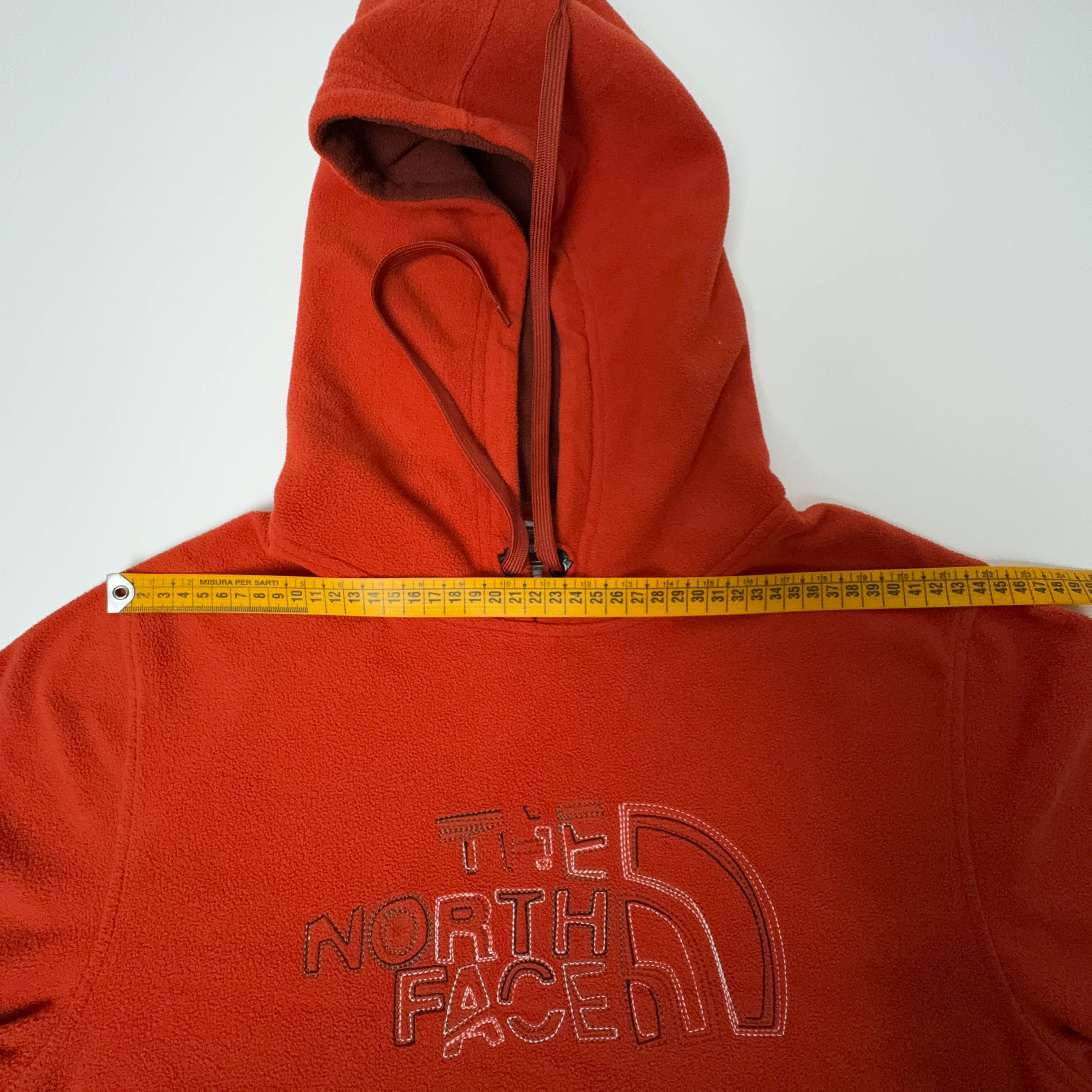 Pile The North Face arancione con cappuccio logo grande ricamato - Taglia S uomo