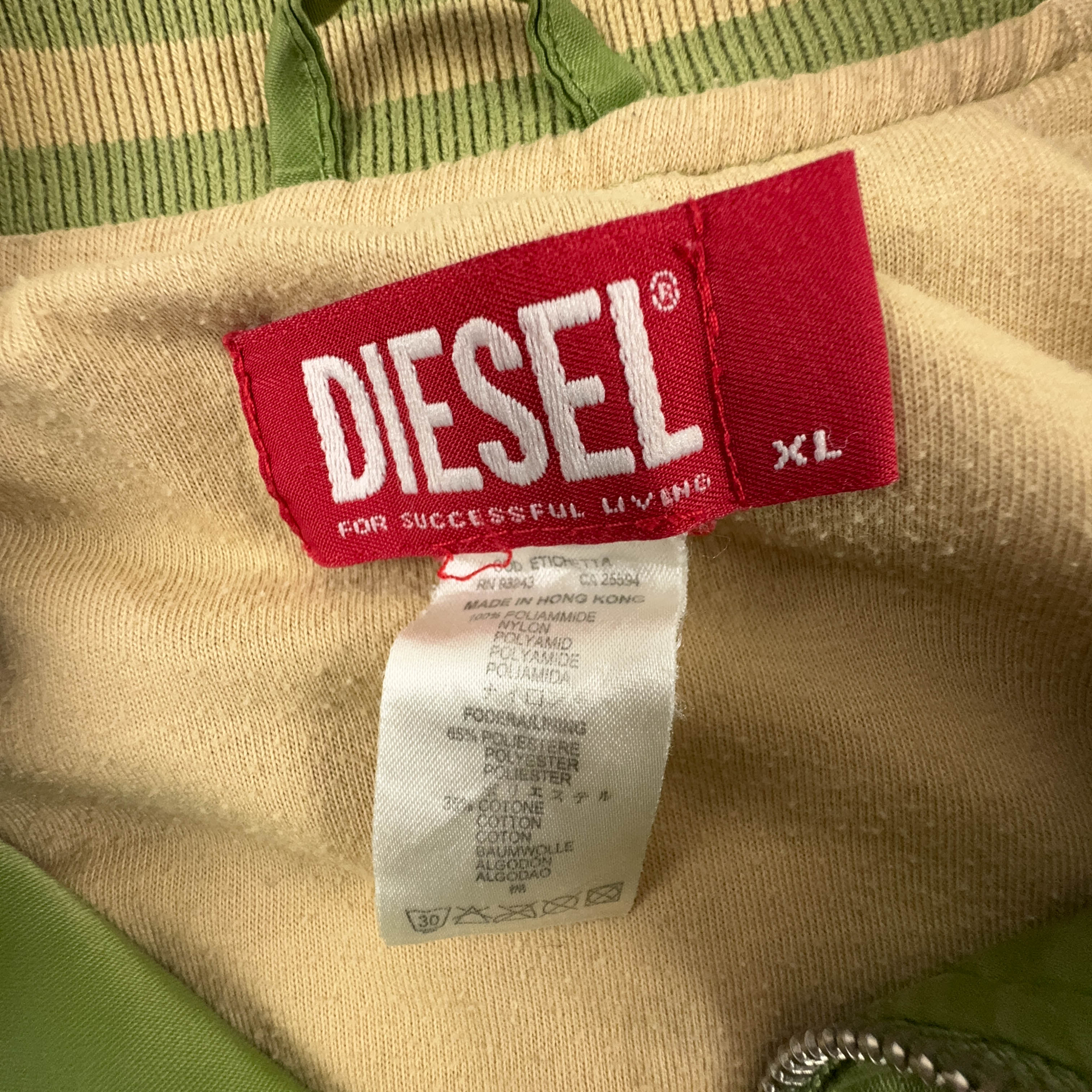Giacca a vento Diesel Vintage verde con zip logo ricamato - Taglia M donna