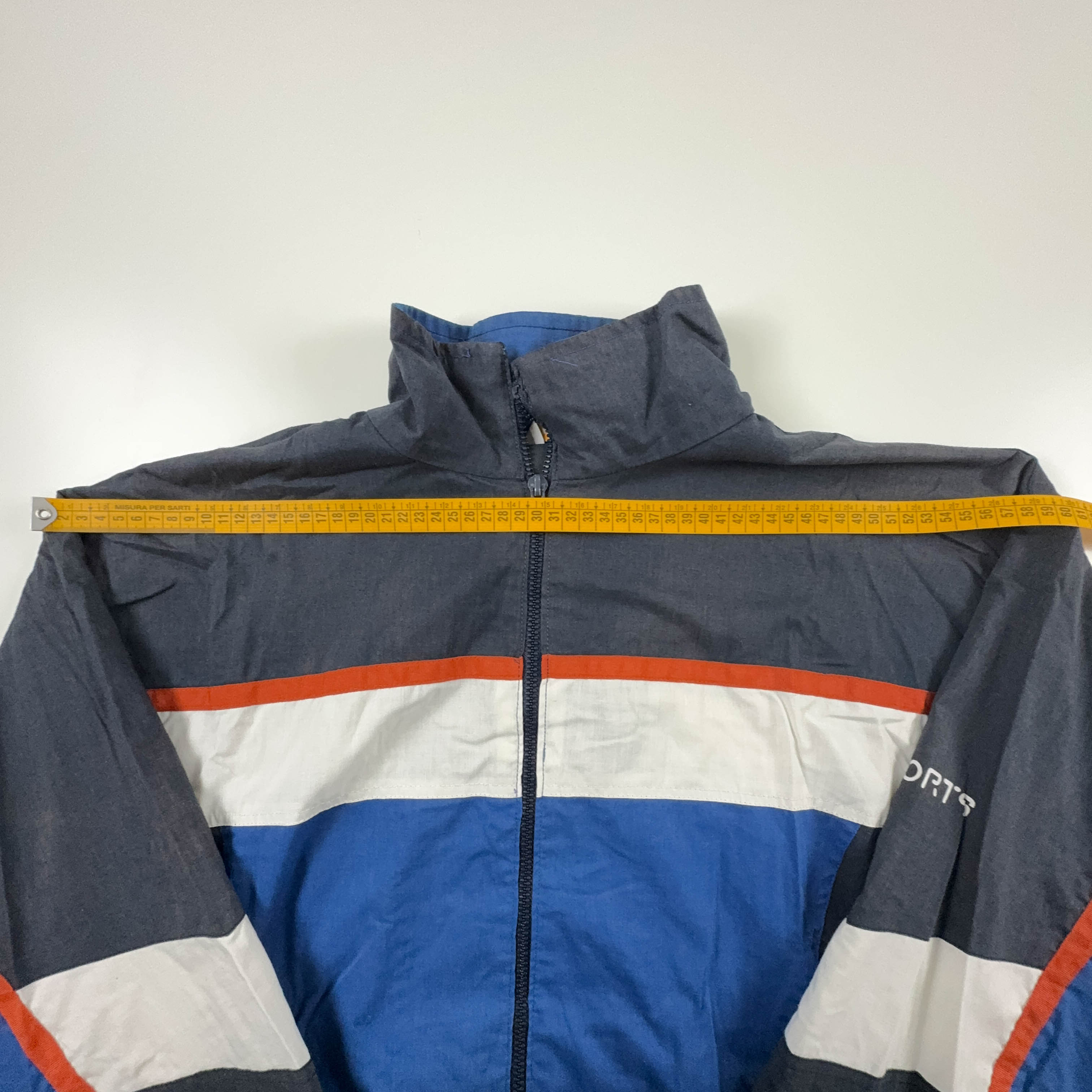 Giacca a vento Vintage blu e blu scuro con zip anni 90 - Taglia L/XL uomo