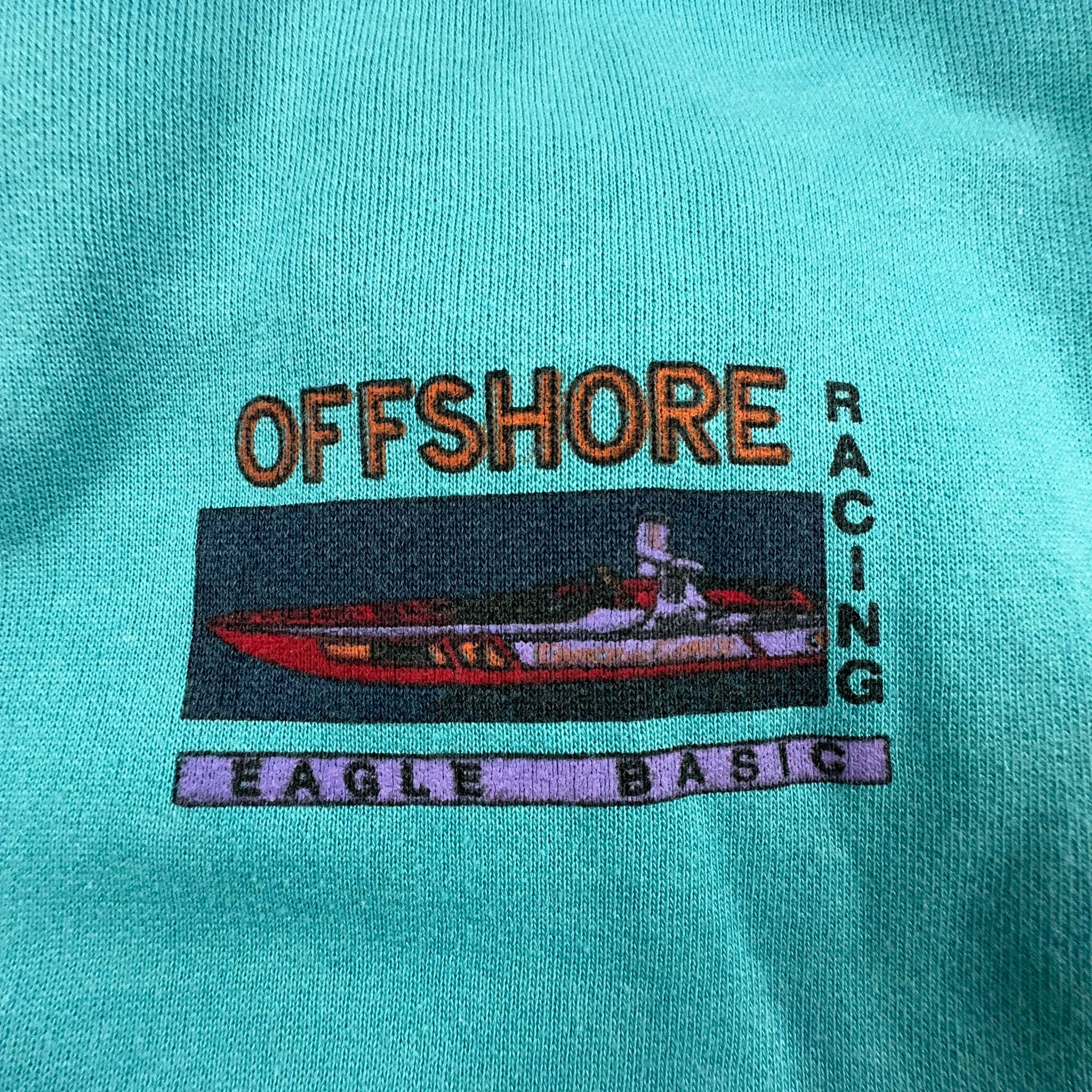 Felpa Vintage verde acqua a girocollo quarter zip con stampa Offshore - Taglia L/XL uomo