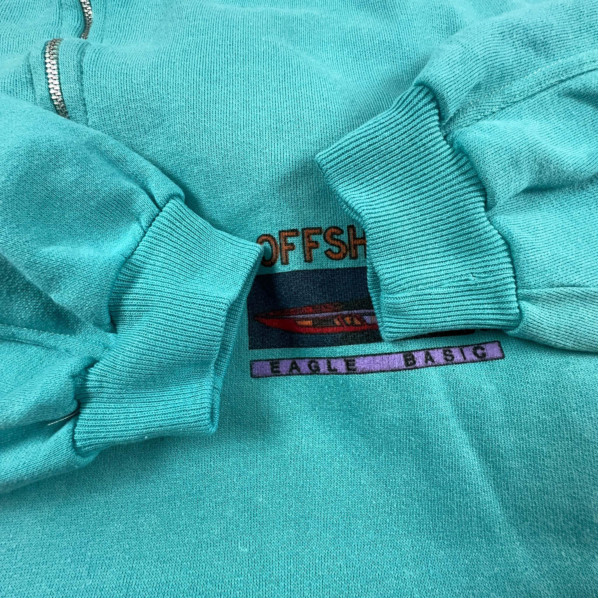 Felpa Vintage verde acqua a girocollo quarter zip con stampa Offshore - Taglia L/XL uomo