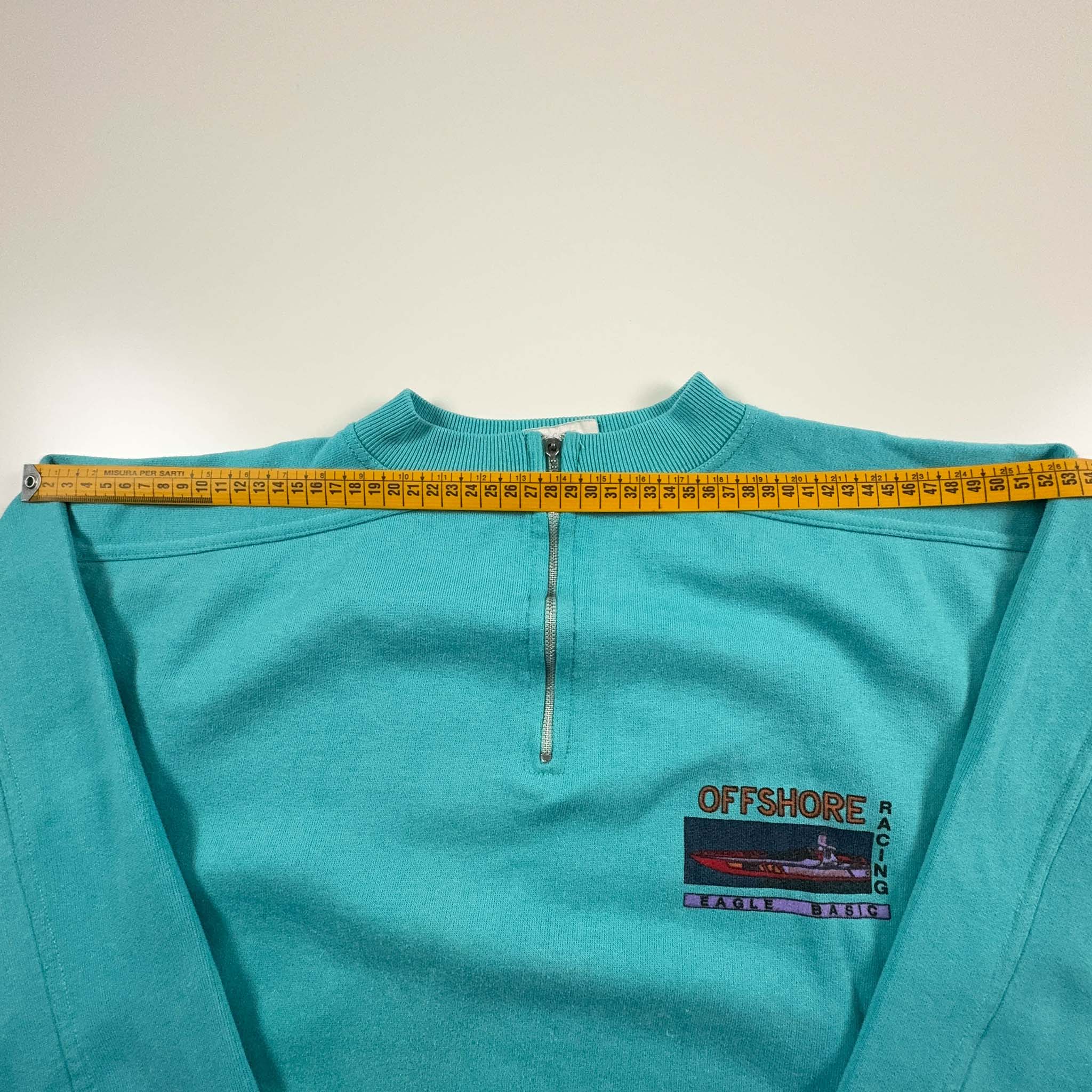 Felpa Vintage verde acqua a girocollo quarter zip con stampa Offshore - Taglia L/XL uomo