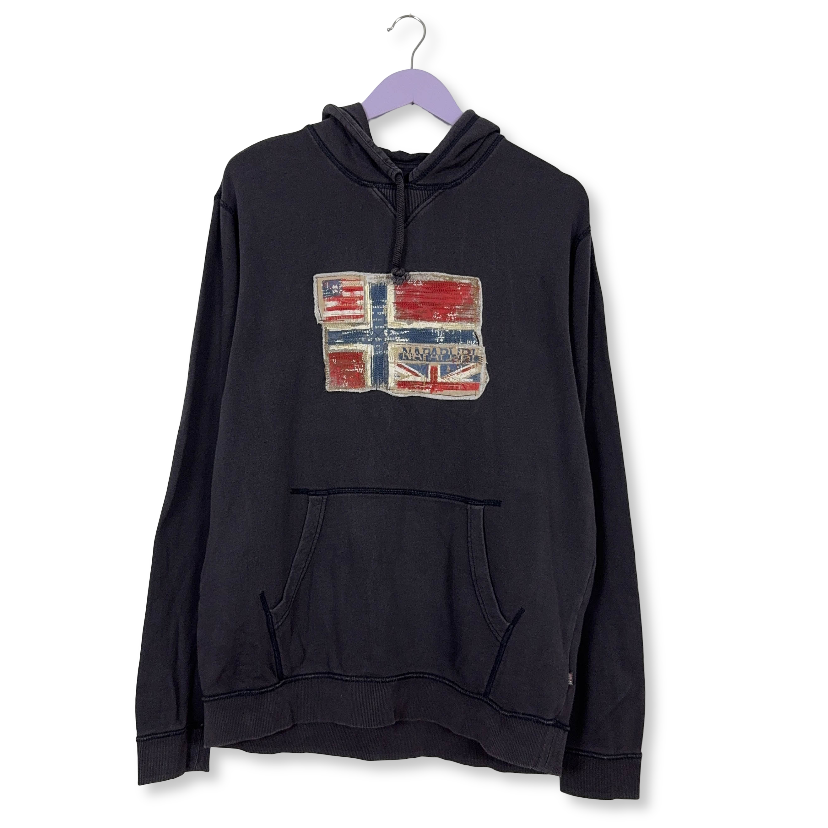 Felpa Napapijri blu con cappuccio e logo ricamato in cotone - Taglia L/XL uomo