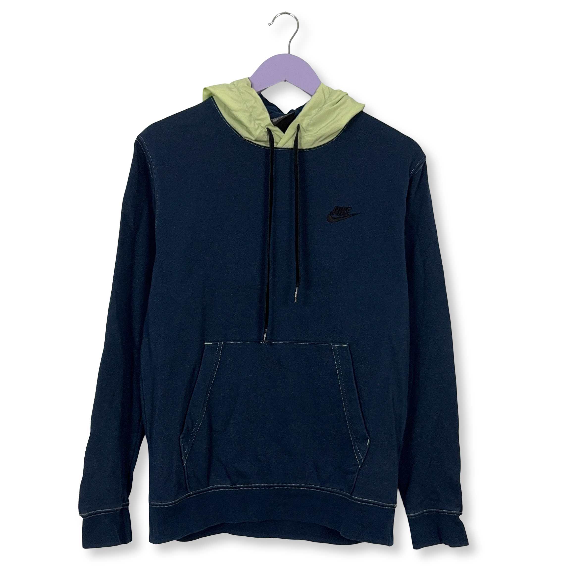 Felpa Nike blu con cappuccio e logo ricamato 80% cotone - Taglia S/M uomo