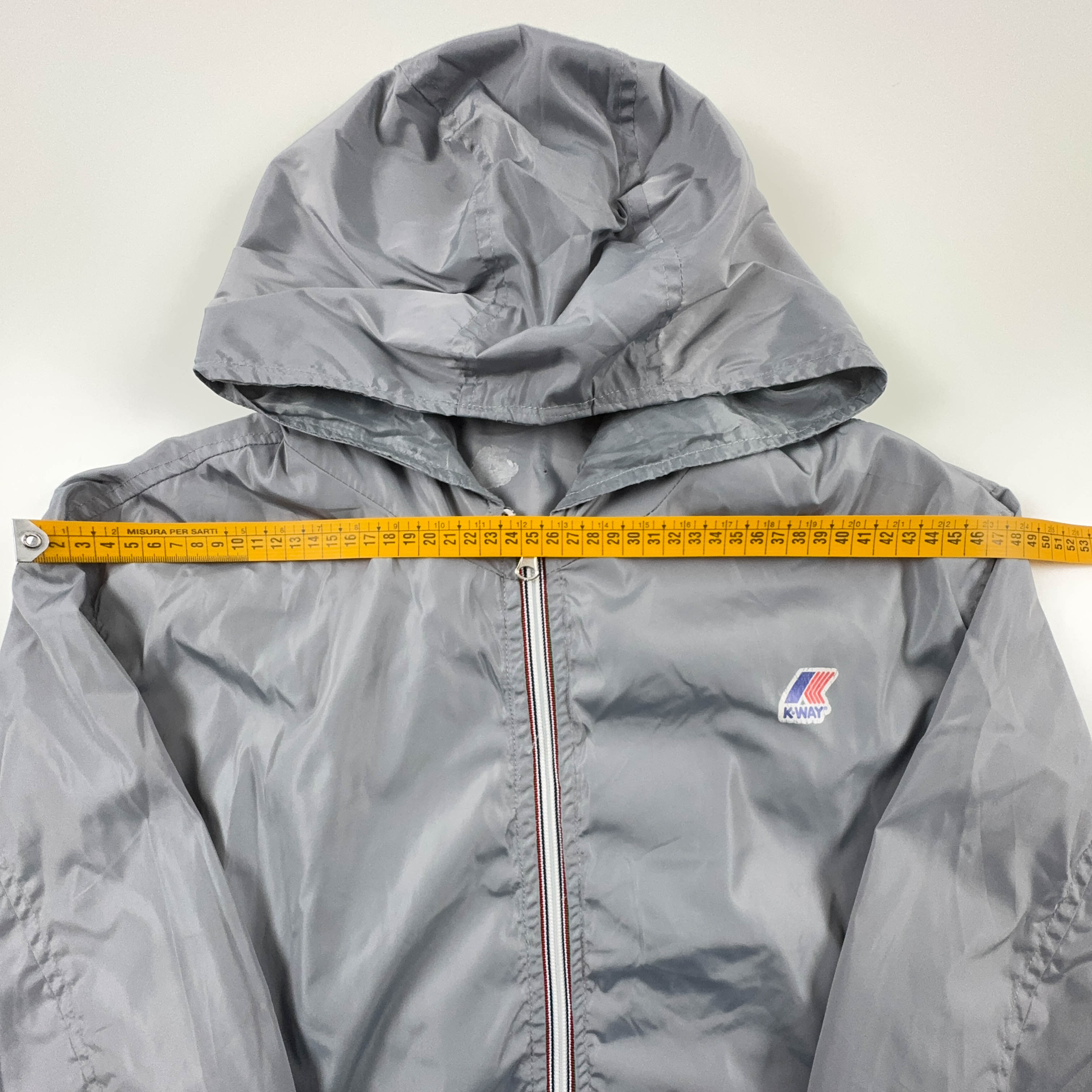 Giacca a vento K way grigia con zip e cappuccio - Taglia L uomo