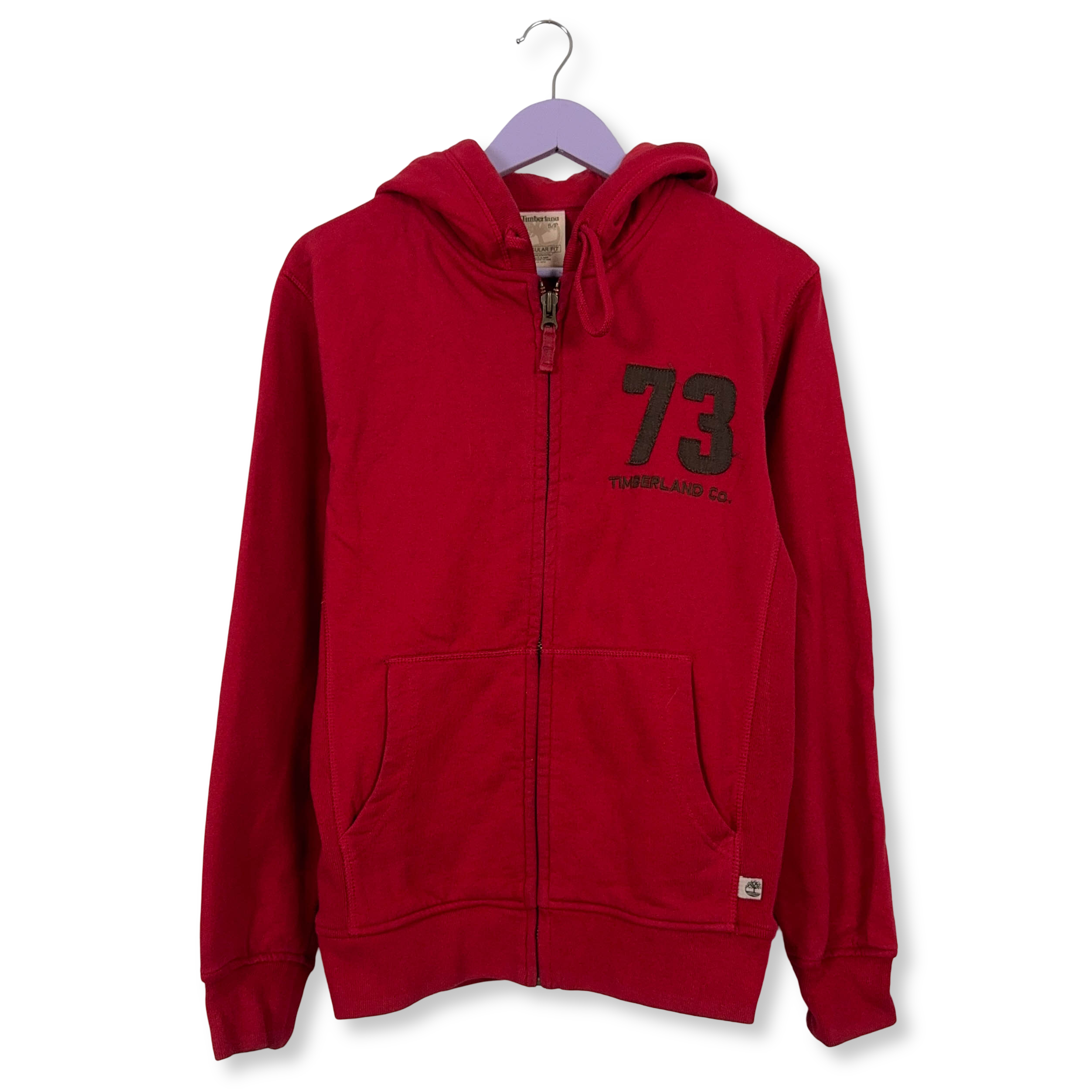 Felpa Timberland rossa con cappuccio e zip in cotone - Taglia M uomo