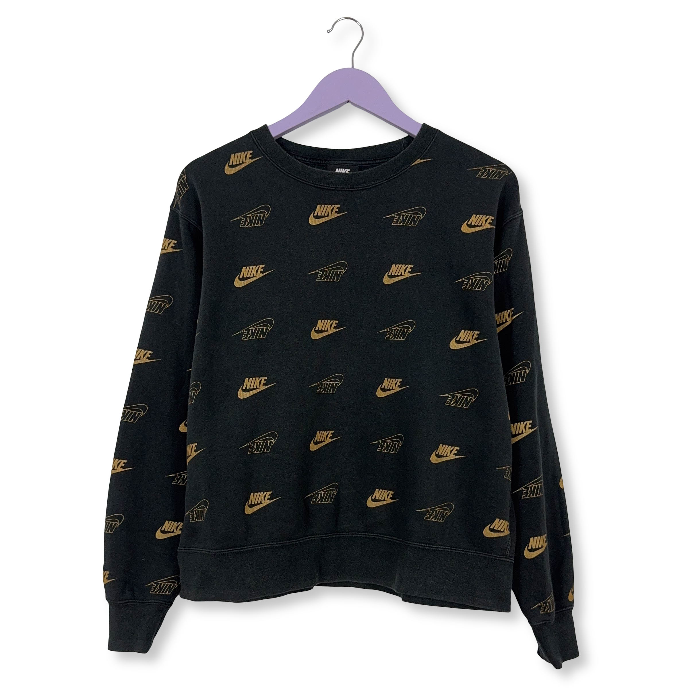 Felpa Nike nera con stampe a girocollo 80% cotone - Taglia M uomo