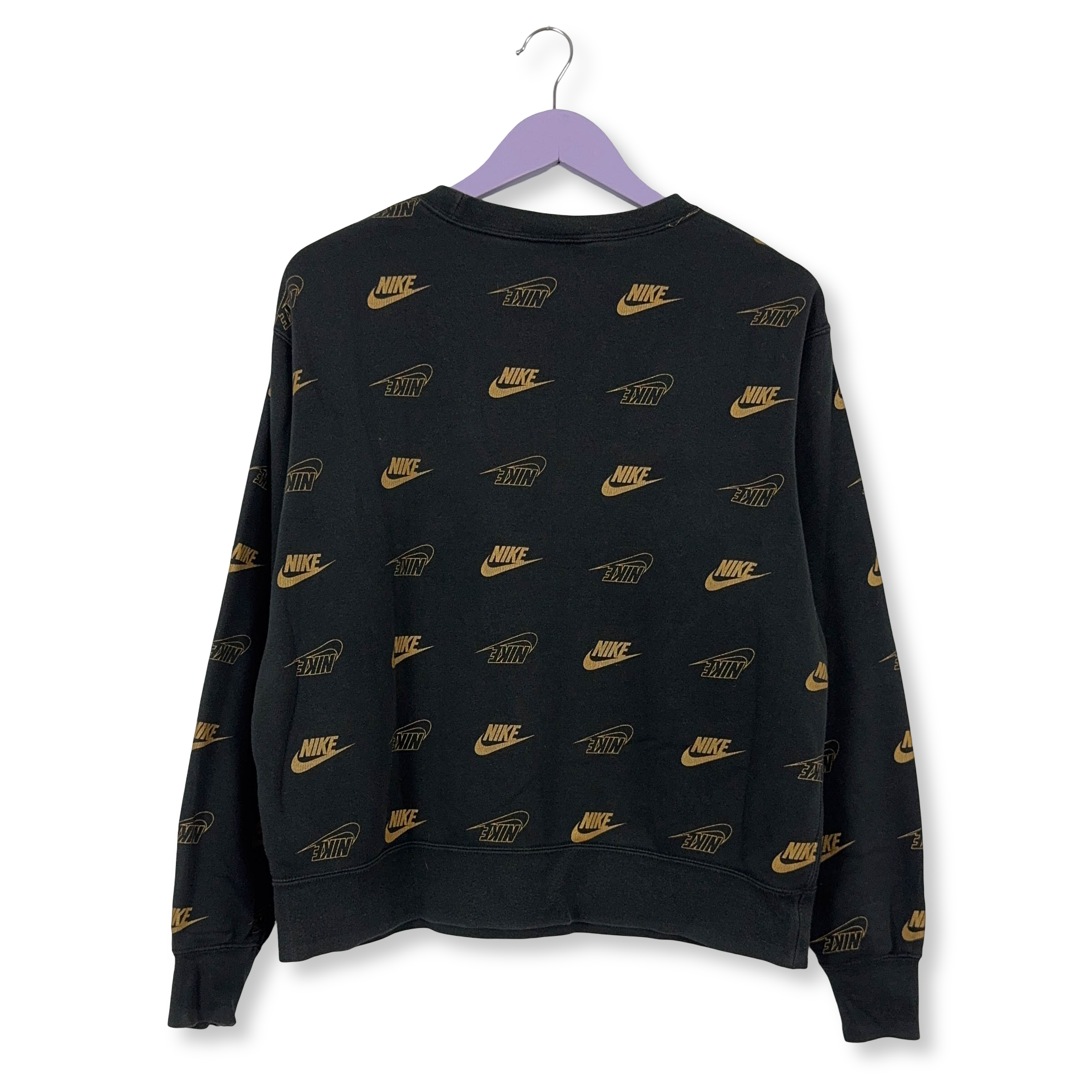 Felpa Nike nera con stampe a girocollo 80% cotone - Taglia M uomo