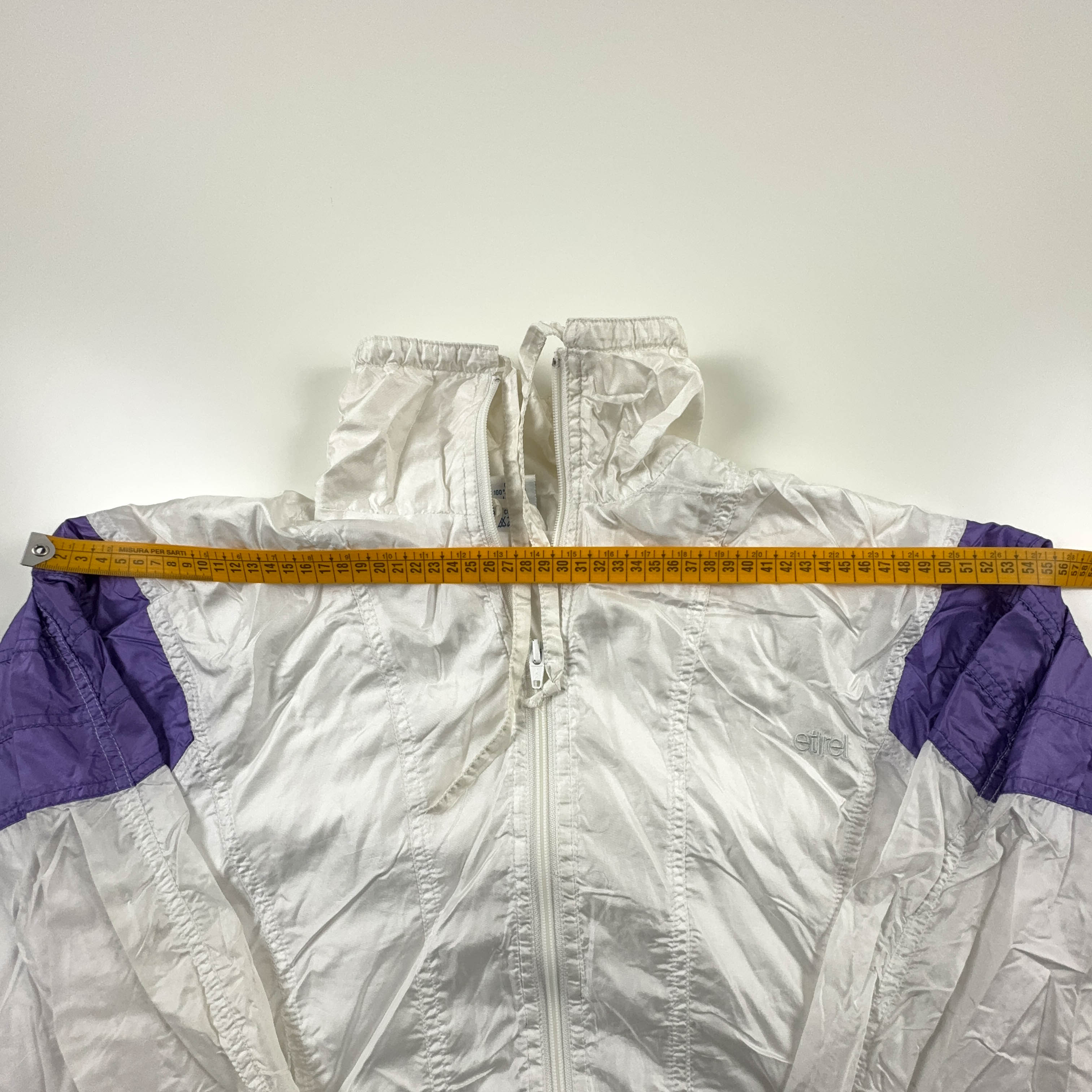 Giacca a vento Etirel Vintage bianca e viola con zip anni 90 - Taglia 176 uomo