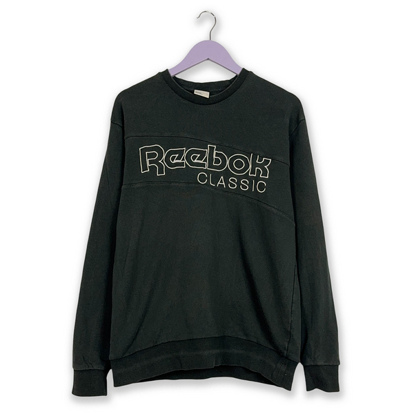 Felpa Reebok nera in cotone a girocollo con logo grande ricamato - Taglia L uomo