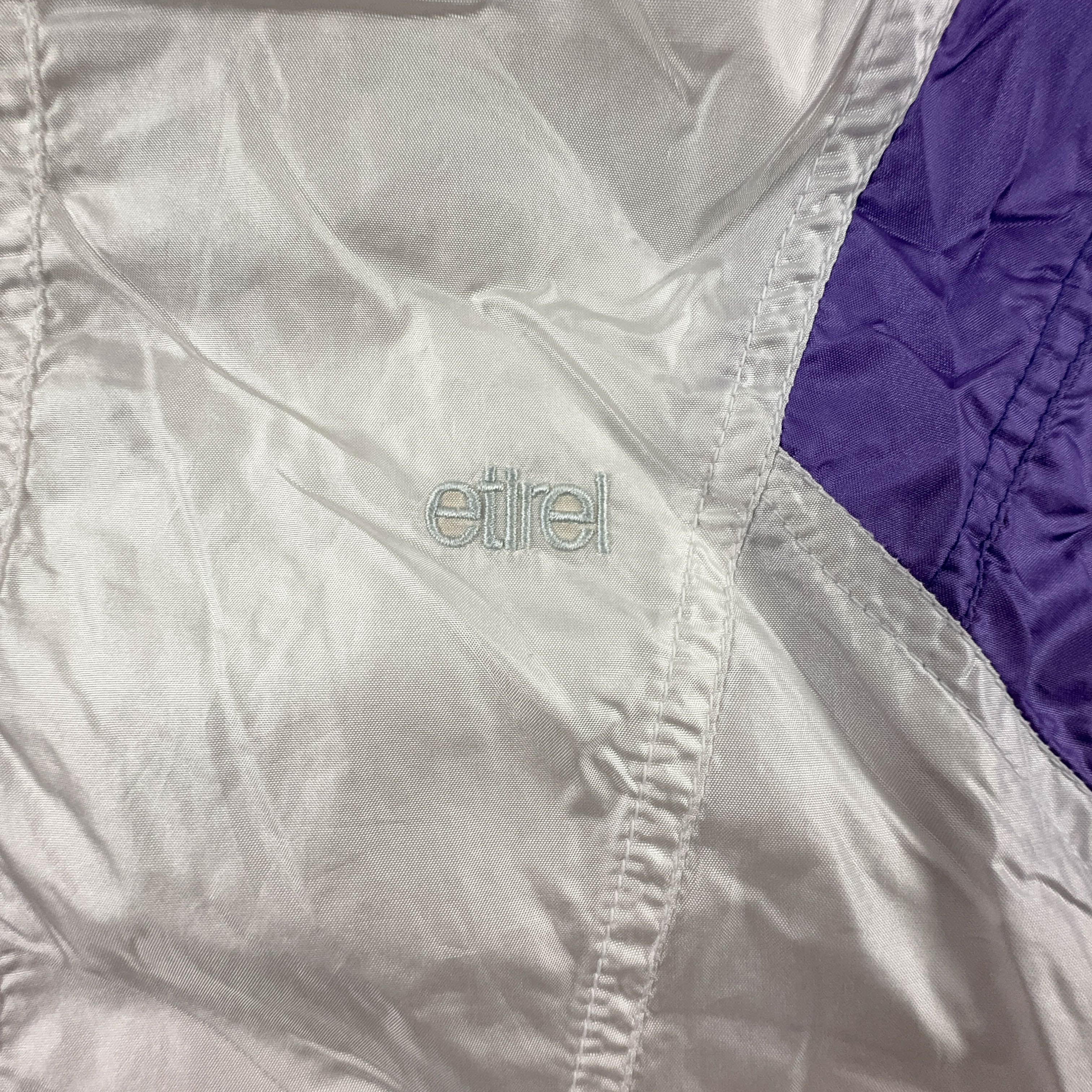 Giacca a vento Etirel Vintage bianca e viola con zip anni 90 - Taglia 176 uomo