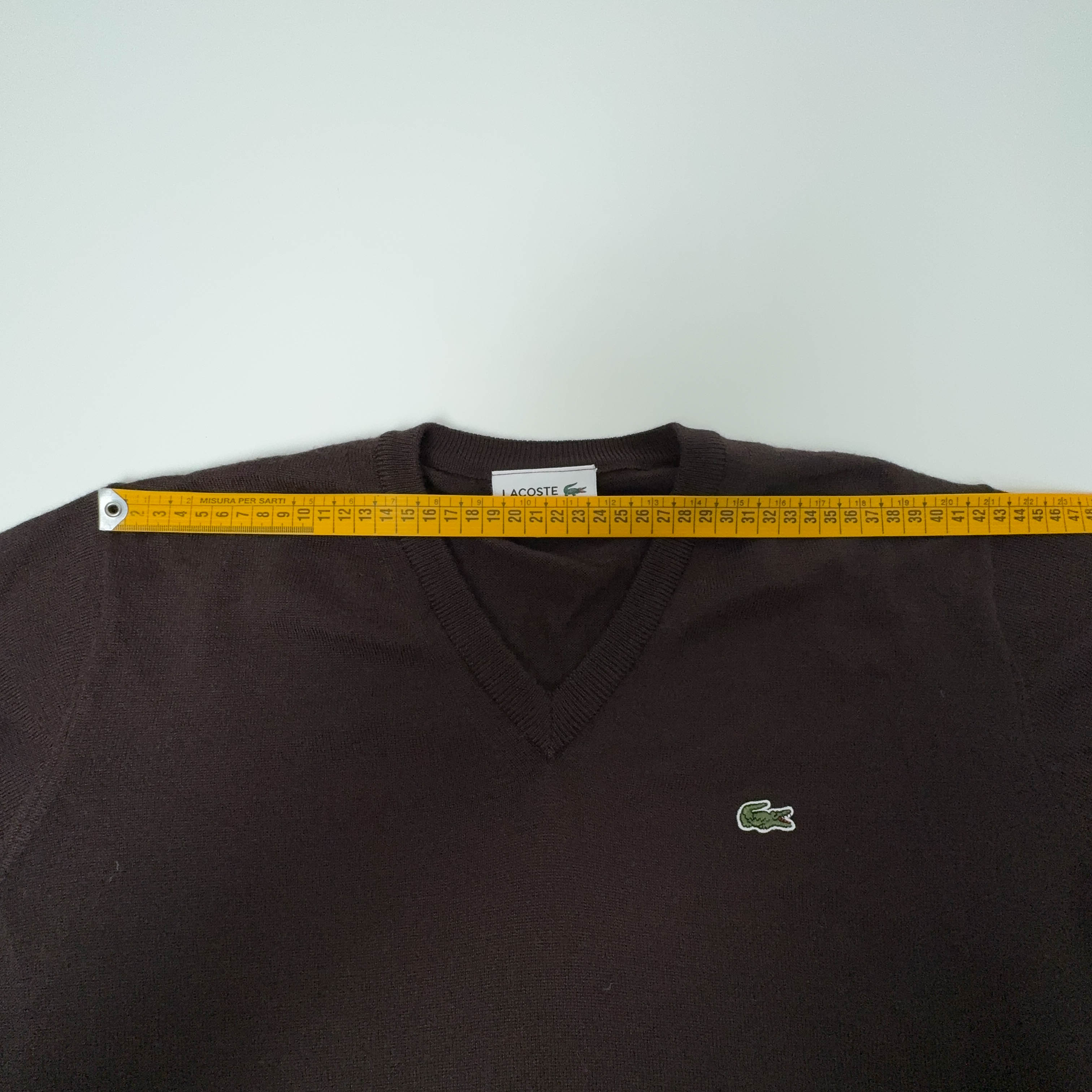Maglione Lacoste marrone scuro 50% lana scollo a V - Taglia 4 M uomo