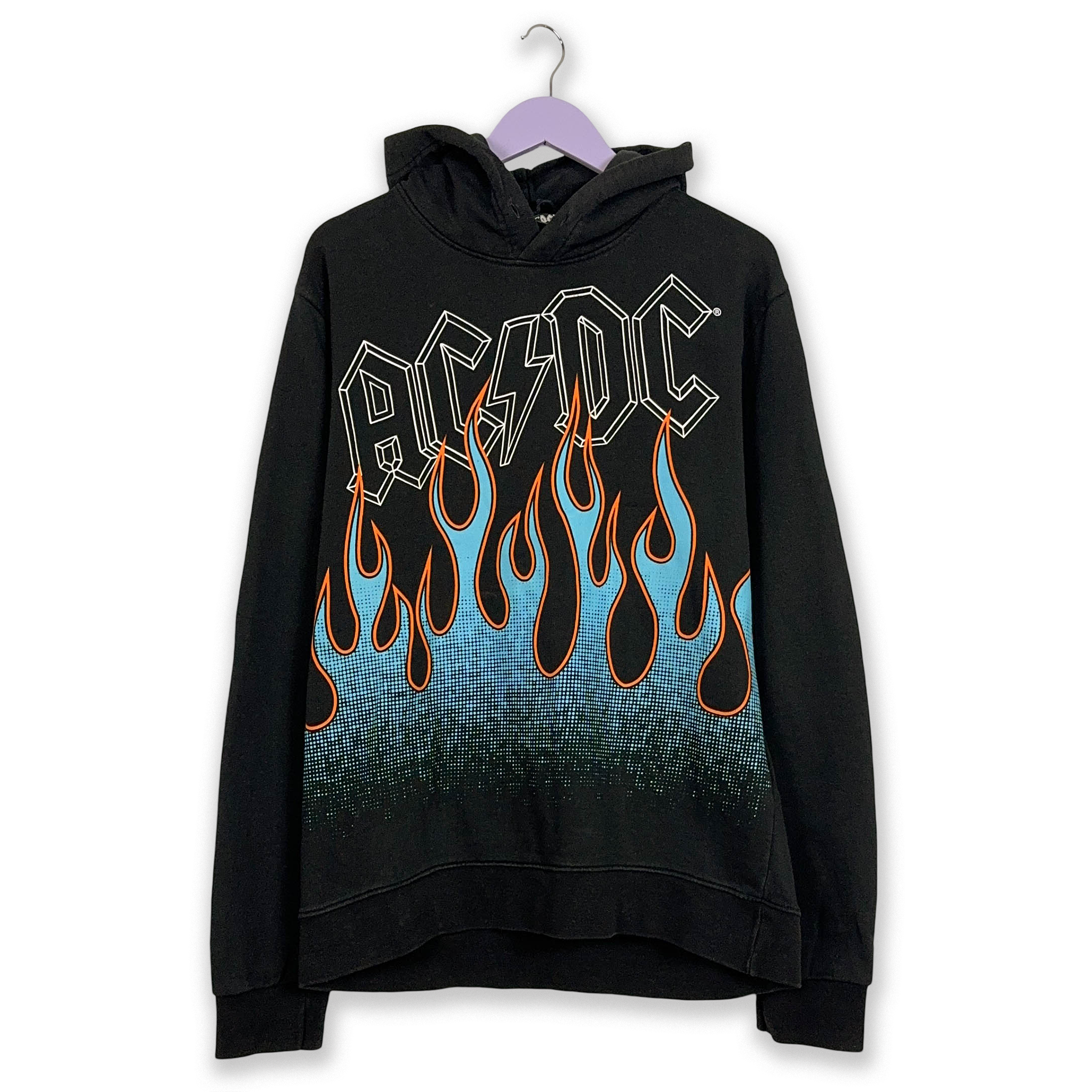Felpa AC DC nera con cappuccio e stampa fronte retro Taglia XL uomo VintageEcoes