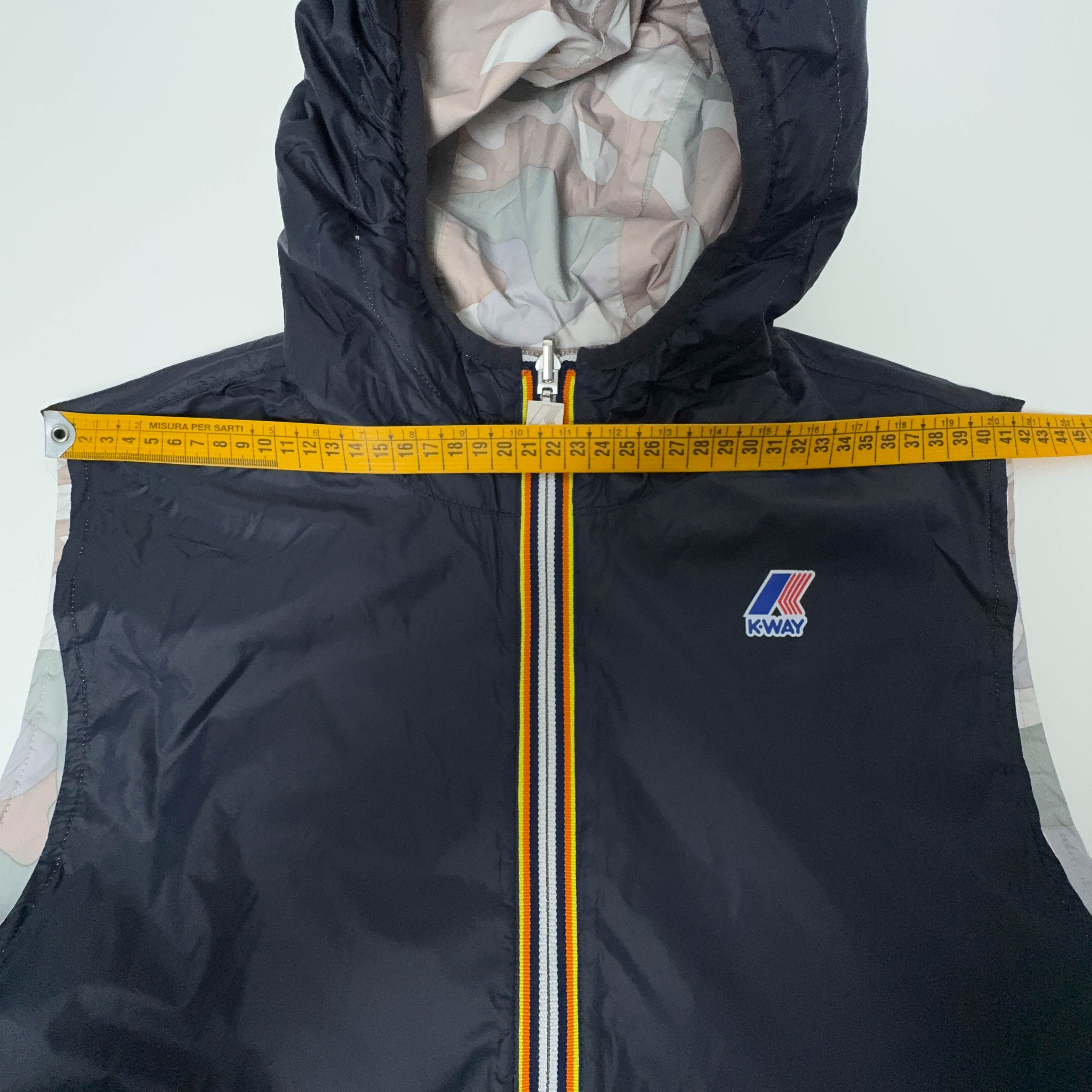 Giacca smanicata K way double face blu militare con zip - Taglia L uomo