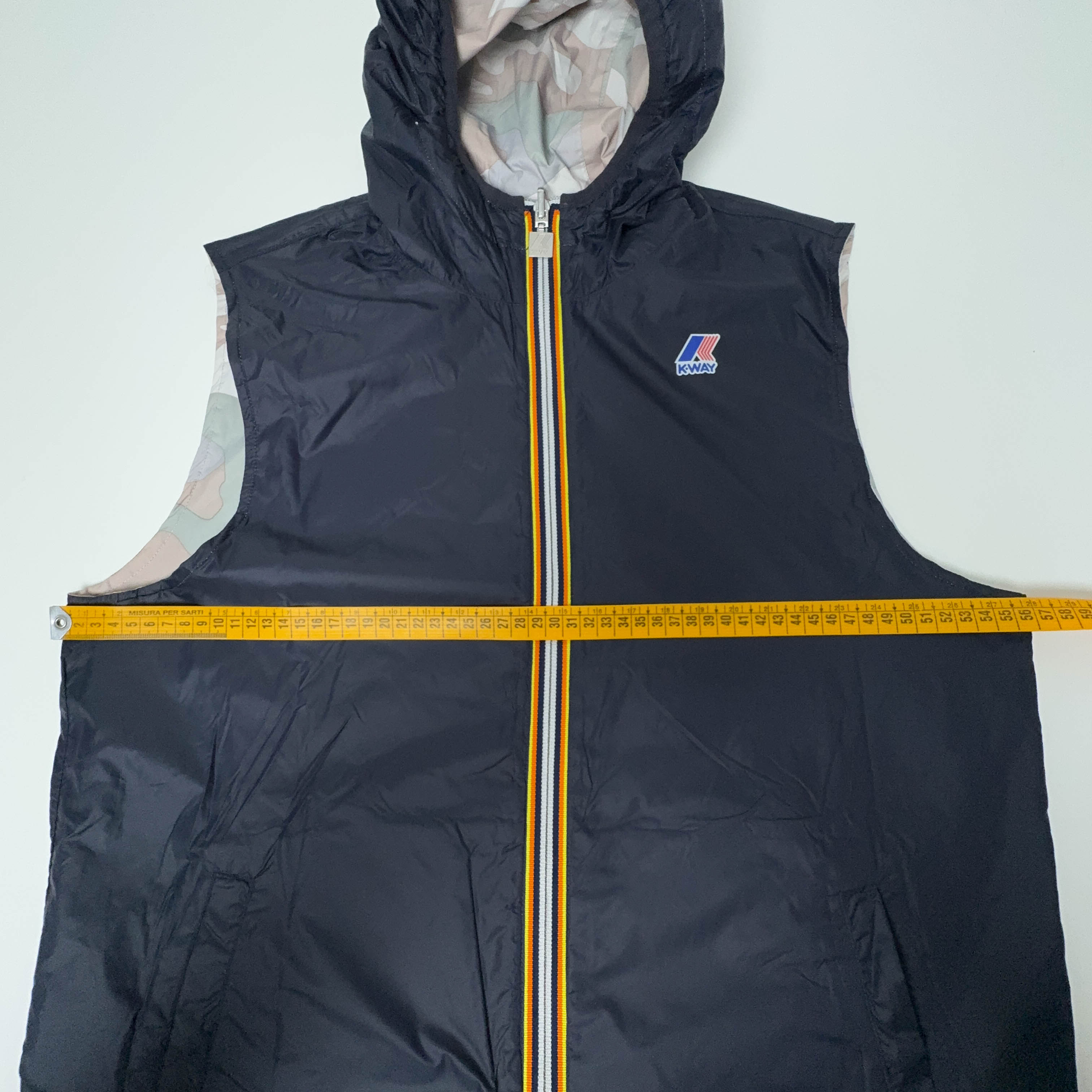 Giacca smanicata K way double face blu militare con zip - Taglia L uomo