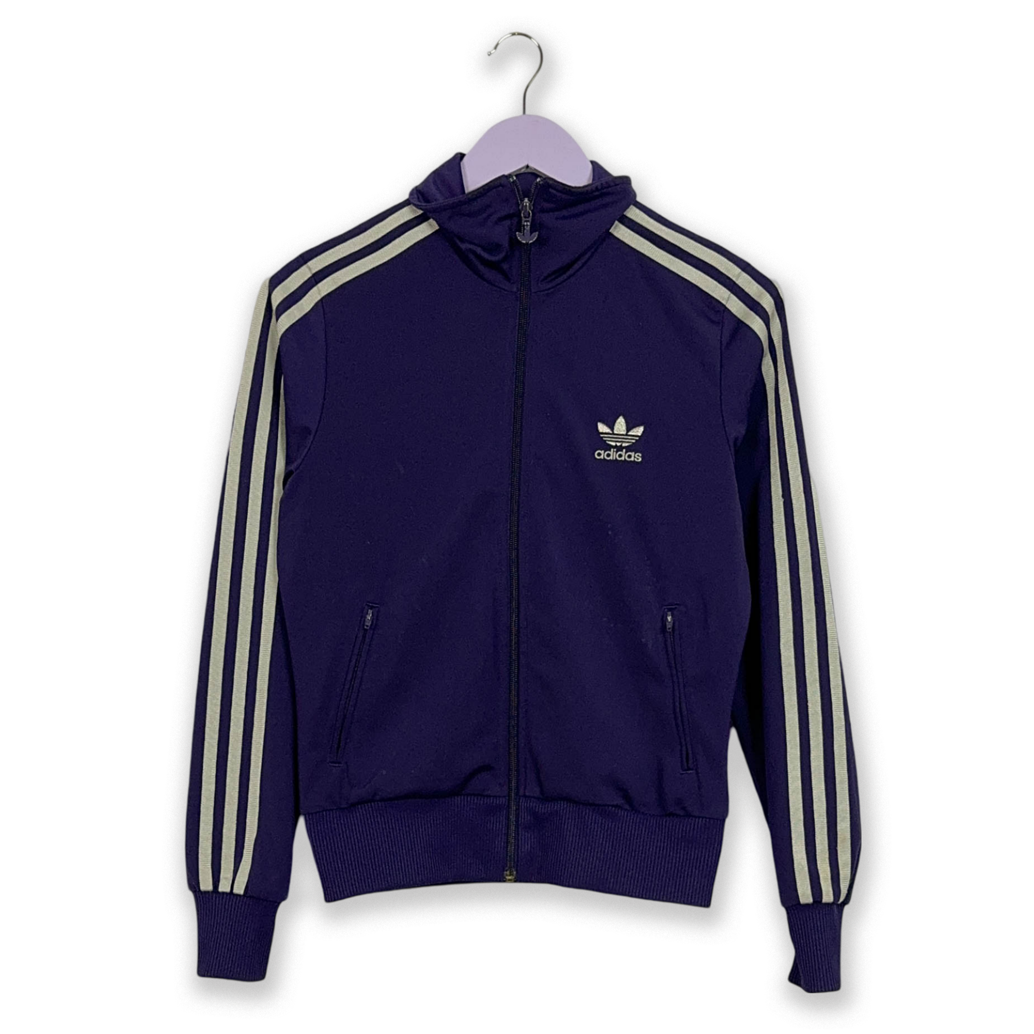 Felpa Adidas viola con zip e stampa sul retro - Taglia M donna