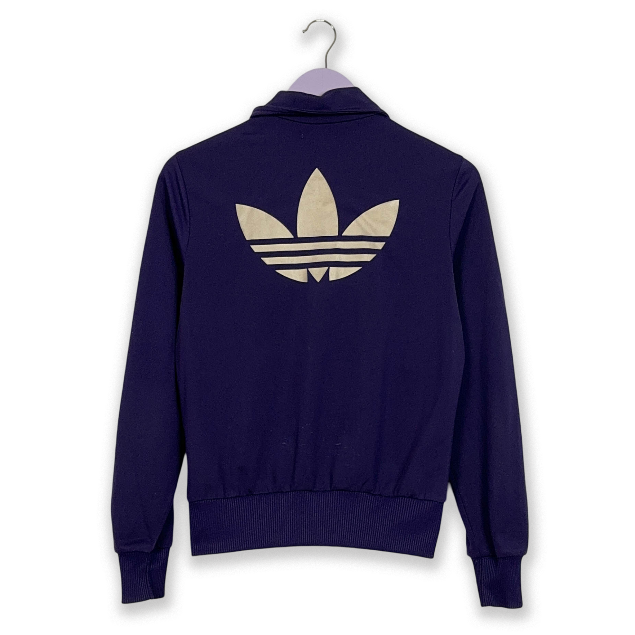 Felpa Adidas viola con zip e stampa sul retro - Taglia M donna