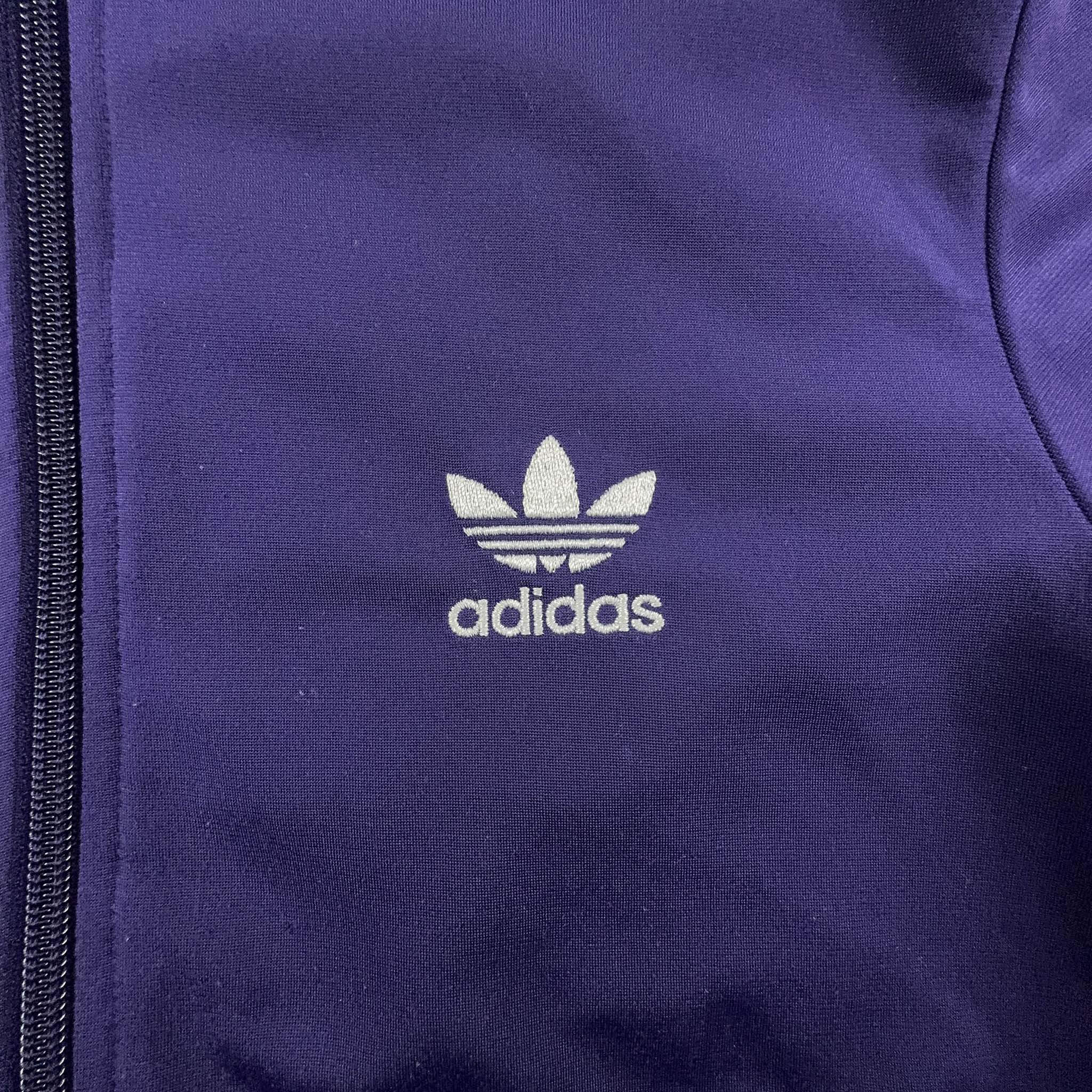 Felpa Adidas viola con zip e stampa sul retro - Taglia M donna