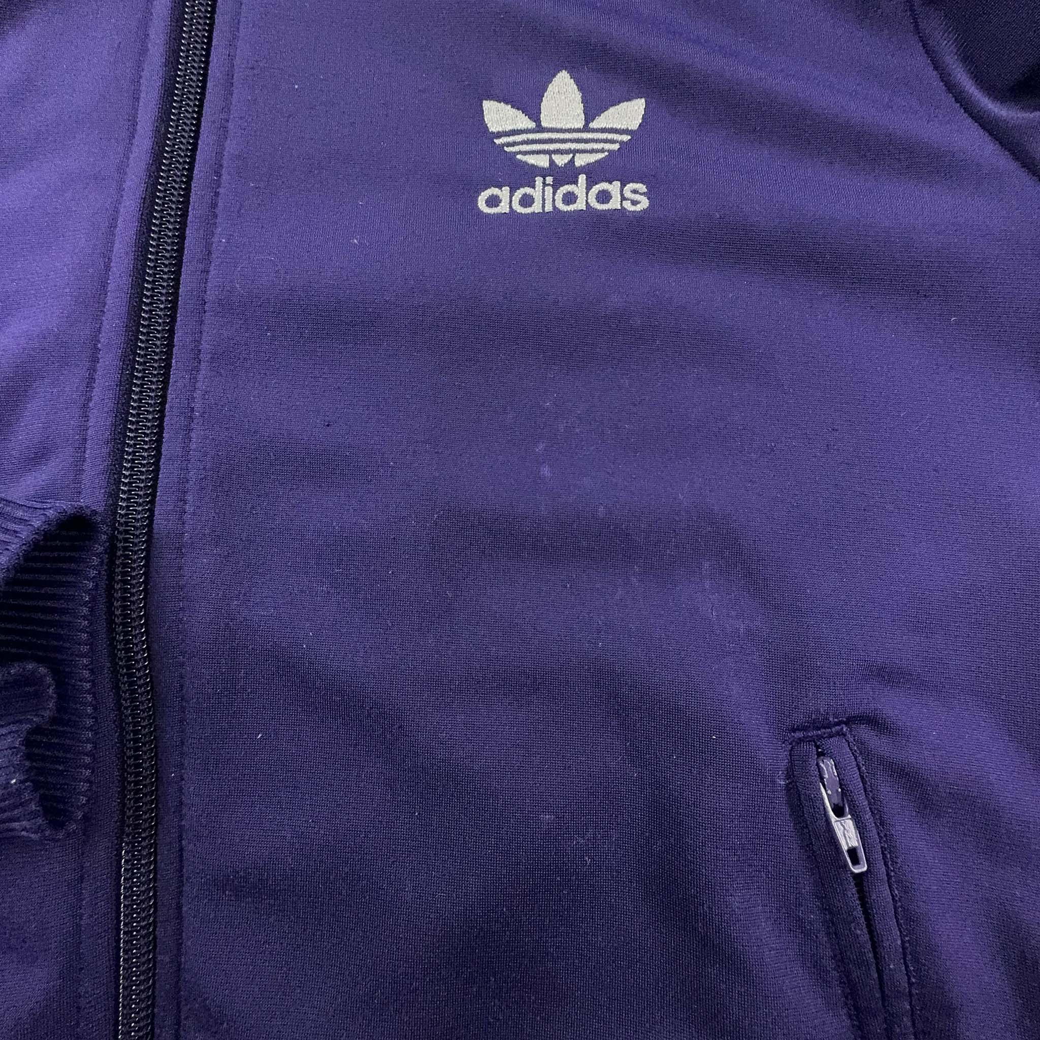 Felpa Adidas viola con zip e stampa sul retro - Taglia M donna