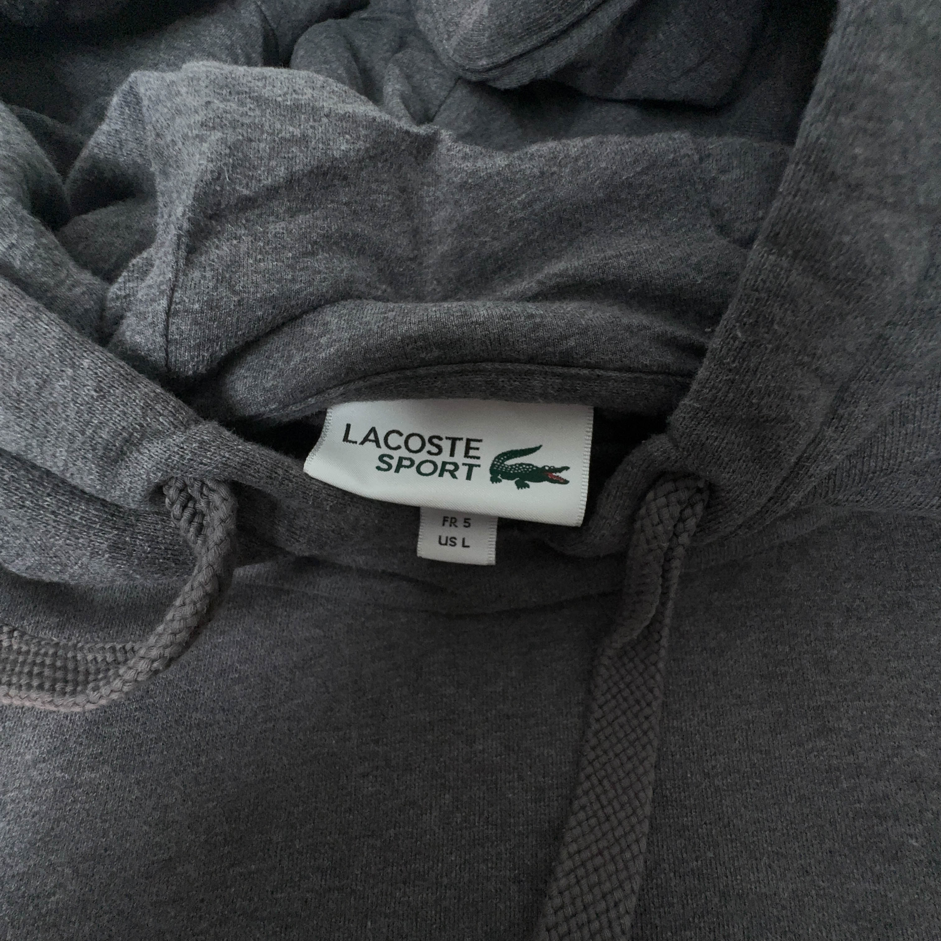 Felpa Lacoste grigia con cappuccio e tasche con zip - Taglia 5 L uomo