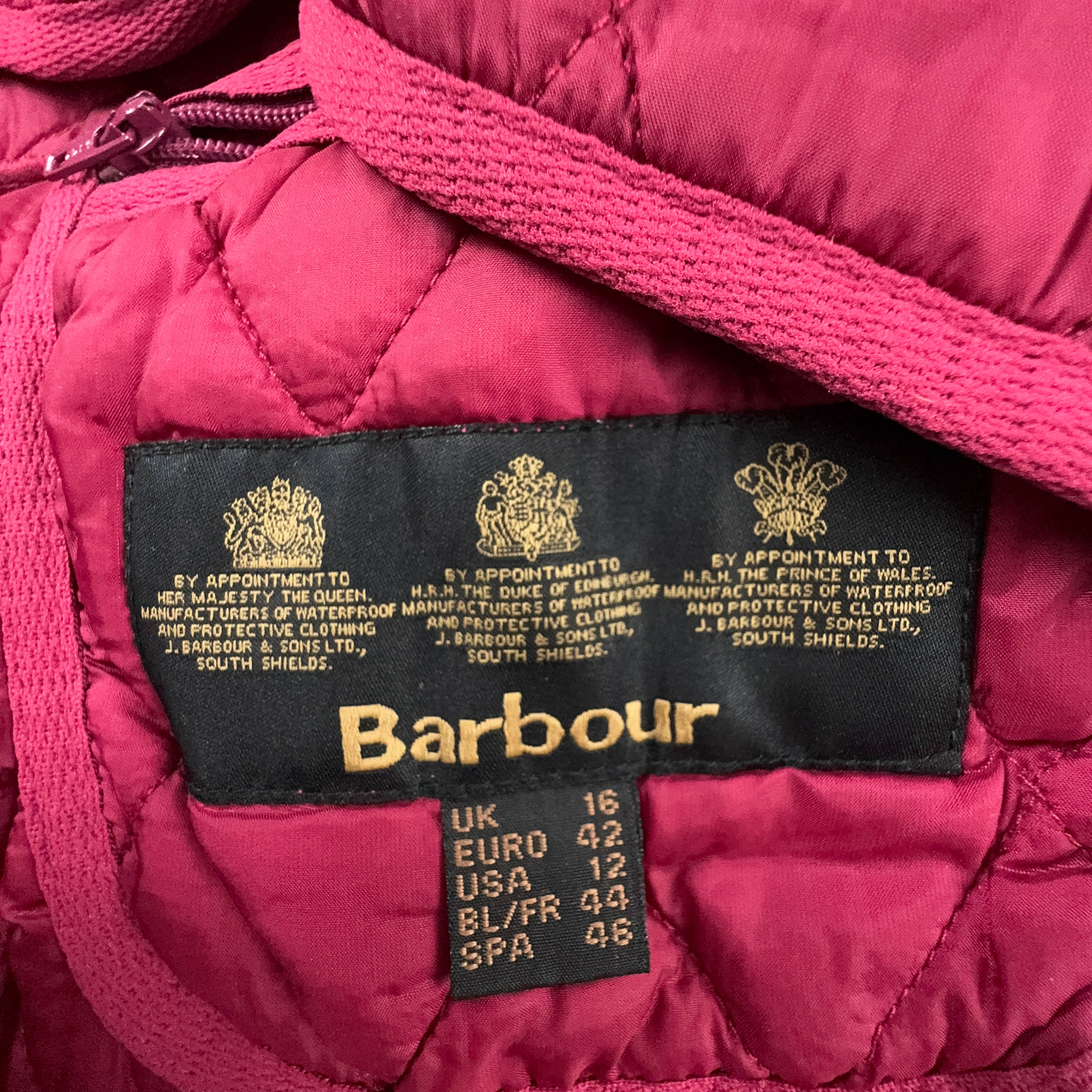 Giacca Barbour smanicata trapuntata rosa con zip - Taglia EU 42 uomo