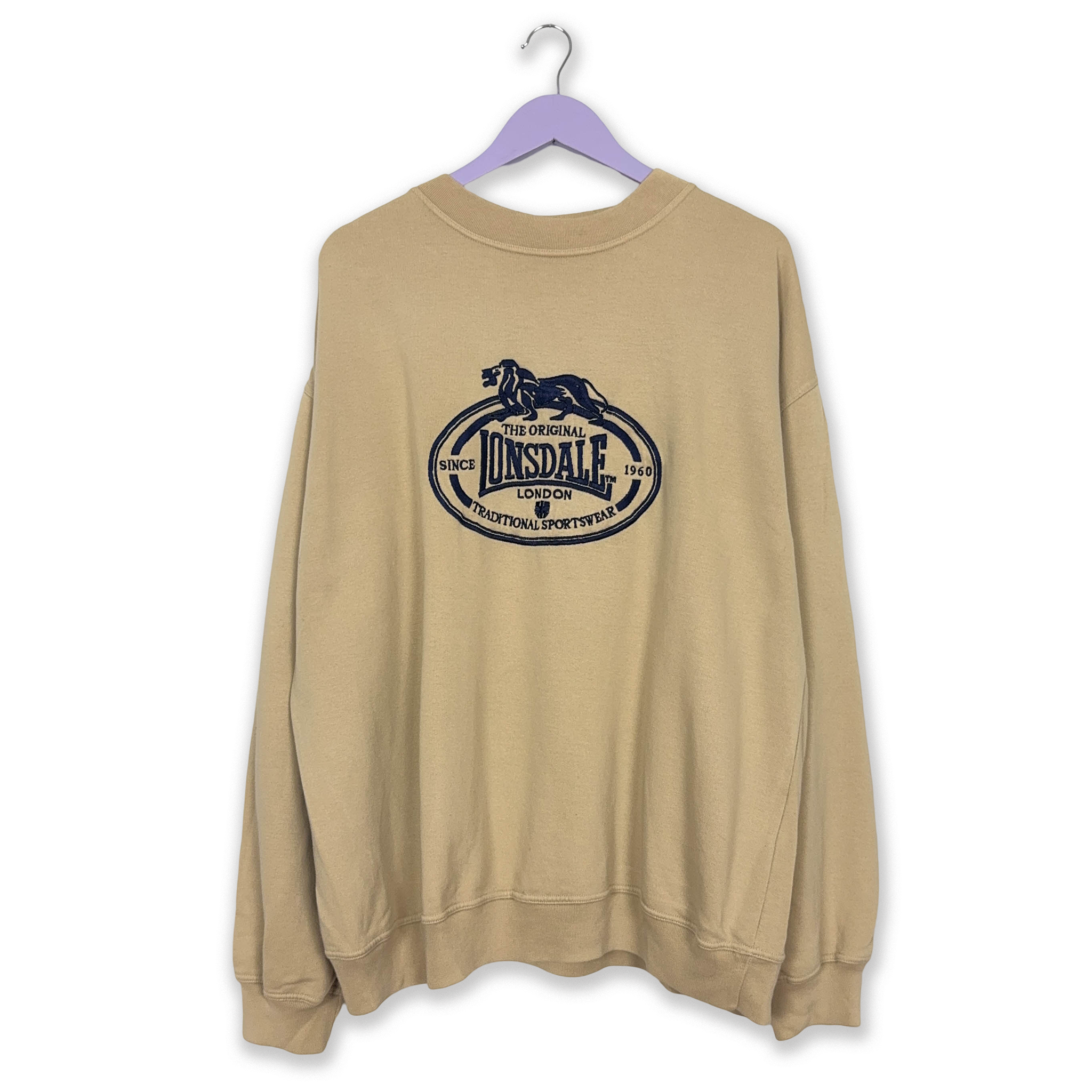 Felpa Londsdale Vintage beige a girocollo logo grande ricamato anni 2000 - Taglia XL uomo