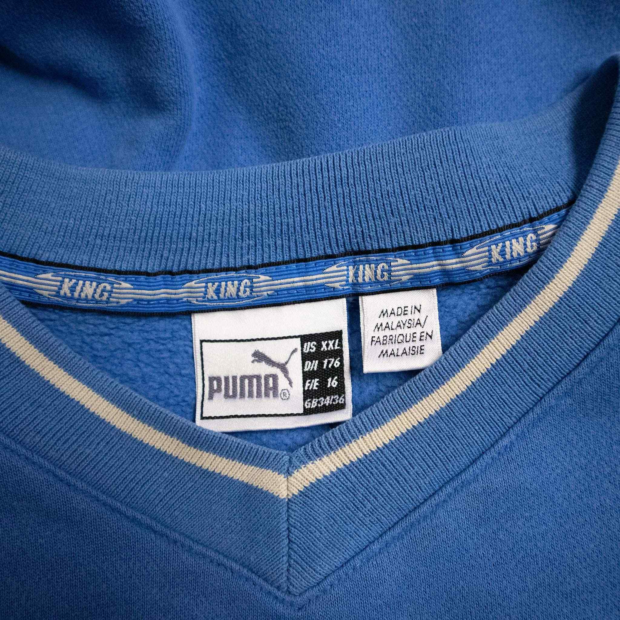 Felpa Puma King Vintage blu a girocollo con ricamo anni 90 00 - Taglia 176 uomo