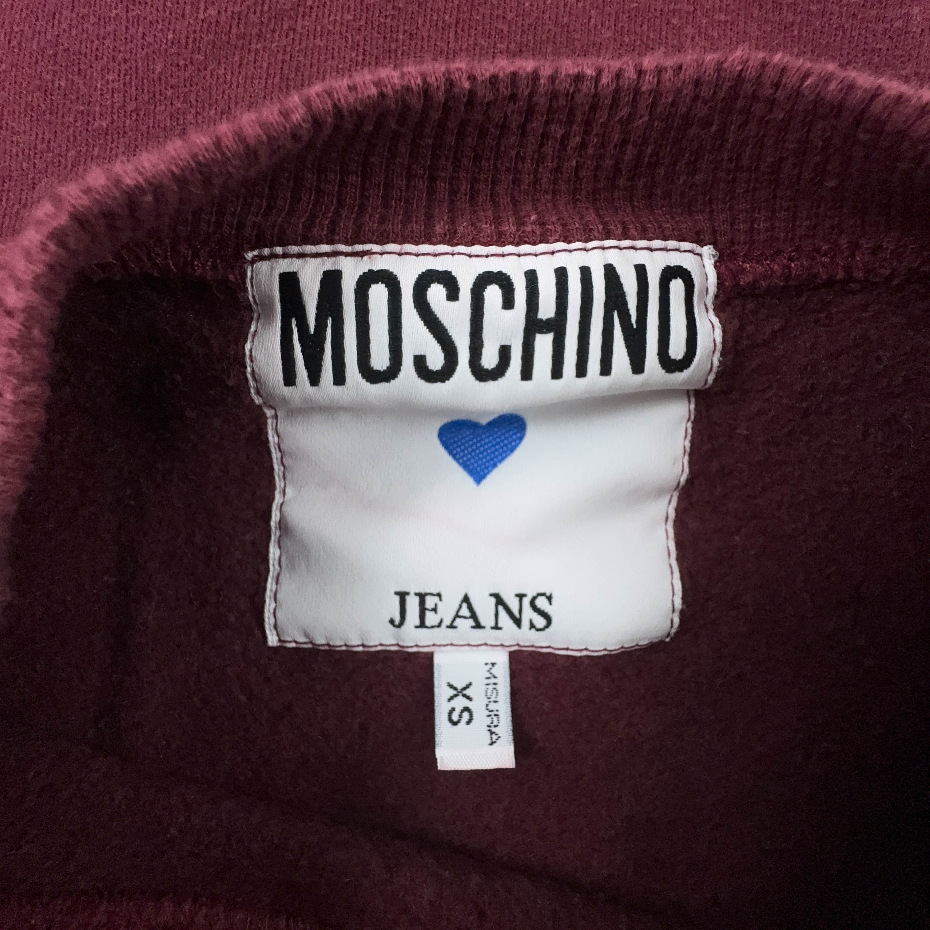 Felpa Moschino bordeaux a girocollo 90% cotone - Taglia S/M uomo