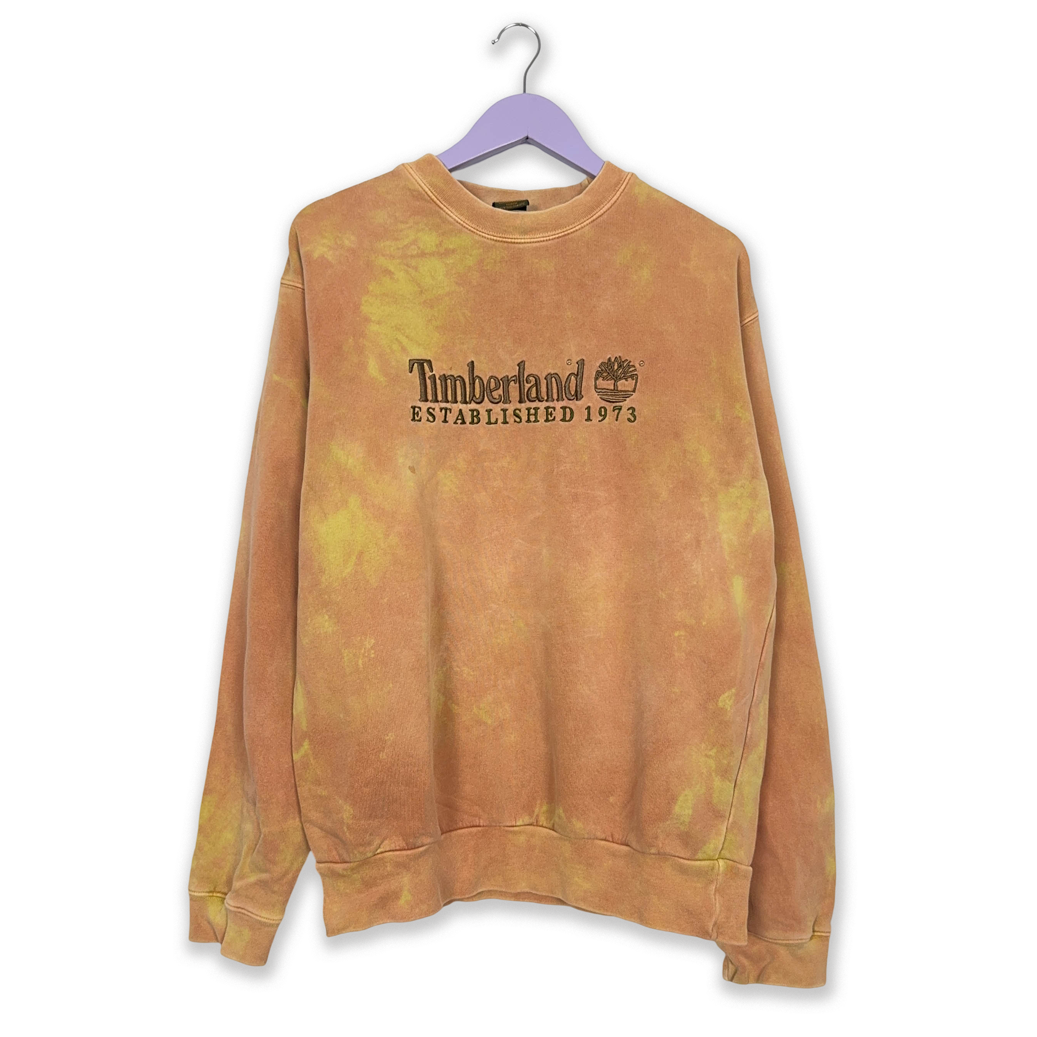 Felpa Timberland Vintage Tie Dye arancione e giallo a girocollo anni 2000 - Taglia M/L uomo