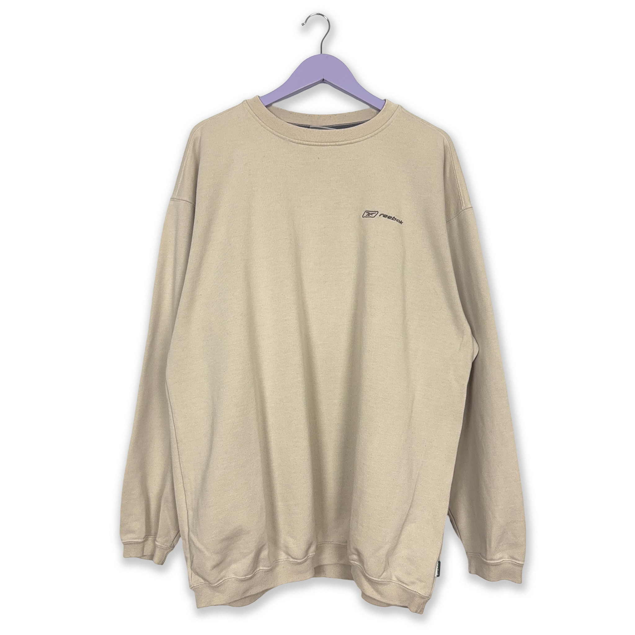 Felpa Reebok Vintage beige in cotone a girocollo anni 2000 - Taglia XL/XXL uomo