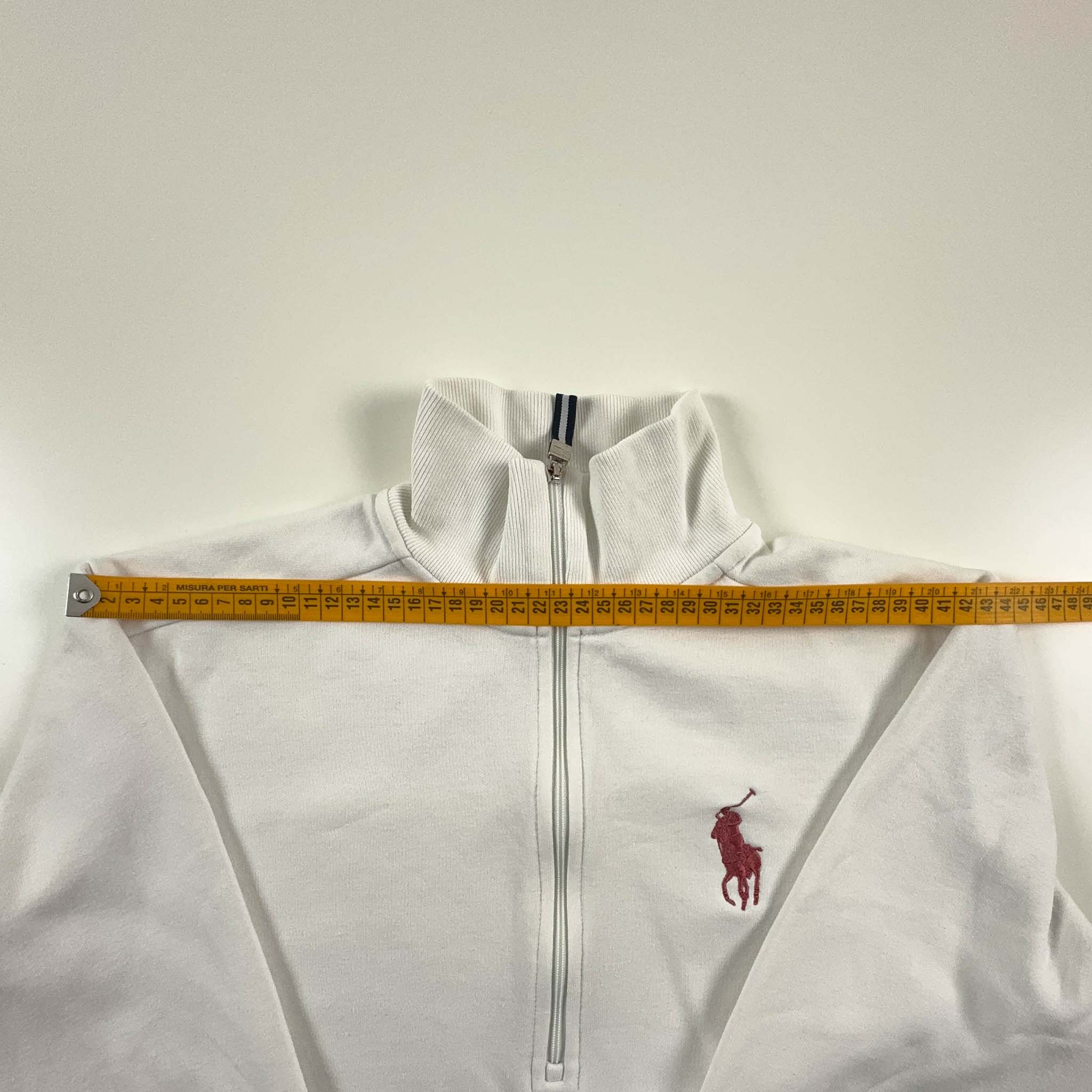 Felpa Ralph Lauren bianca con mezza zip e logo bordeaux - Taglia S uomo