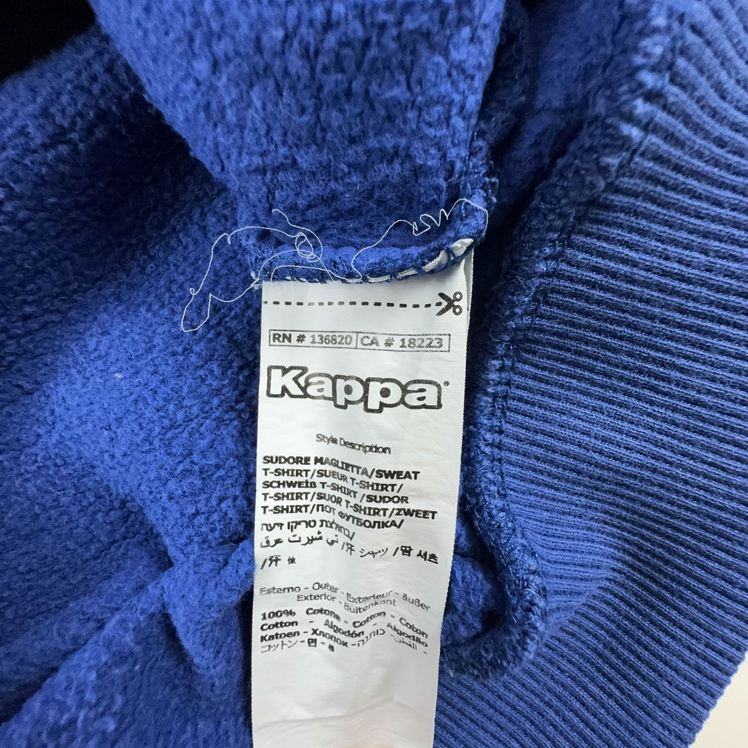 Felpa Kappa Vintage  blu e bianca con zip e cappuccio anni 90 - Taglia M/L uomo