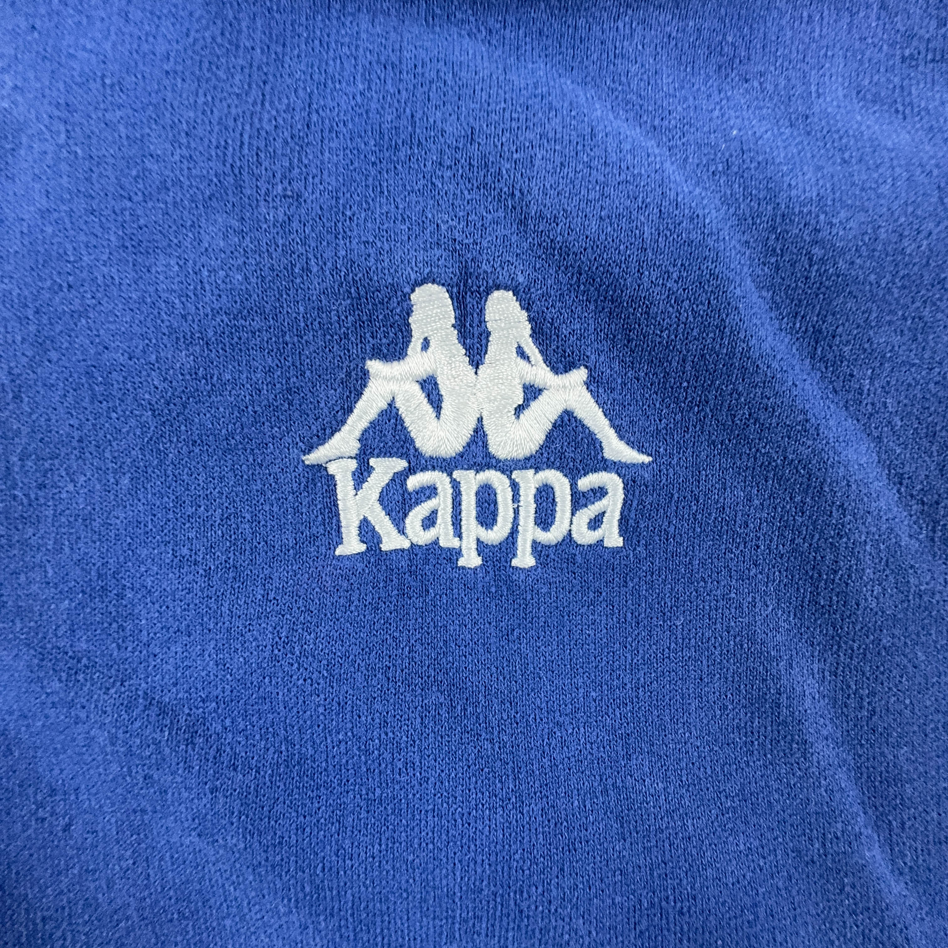 Felpa Kappa Vintage  blu e bianca con zip e cappuccio anni 90 - Taglia M/L uomo