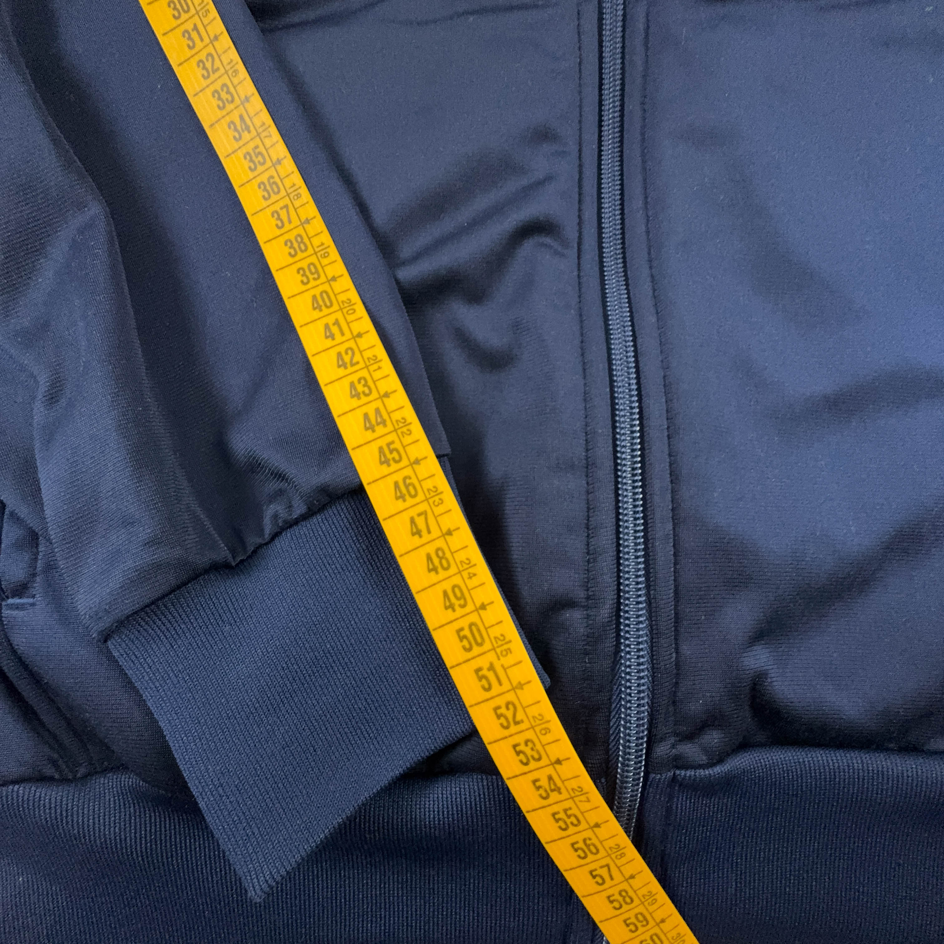Felpa Adidas Vintage blu scuro e bianco con zip anni 90 - Taglia 168 uomo