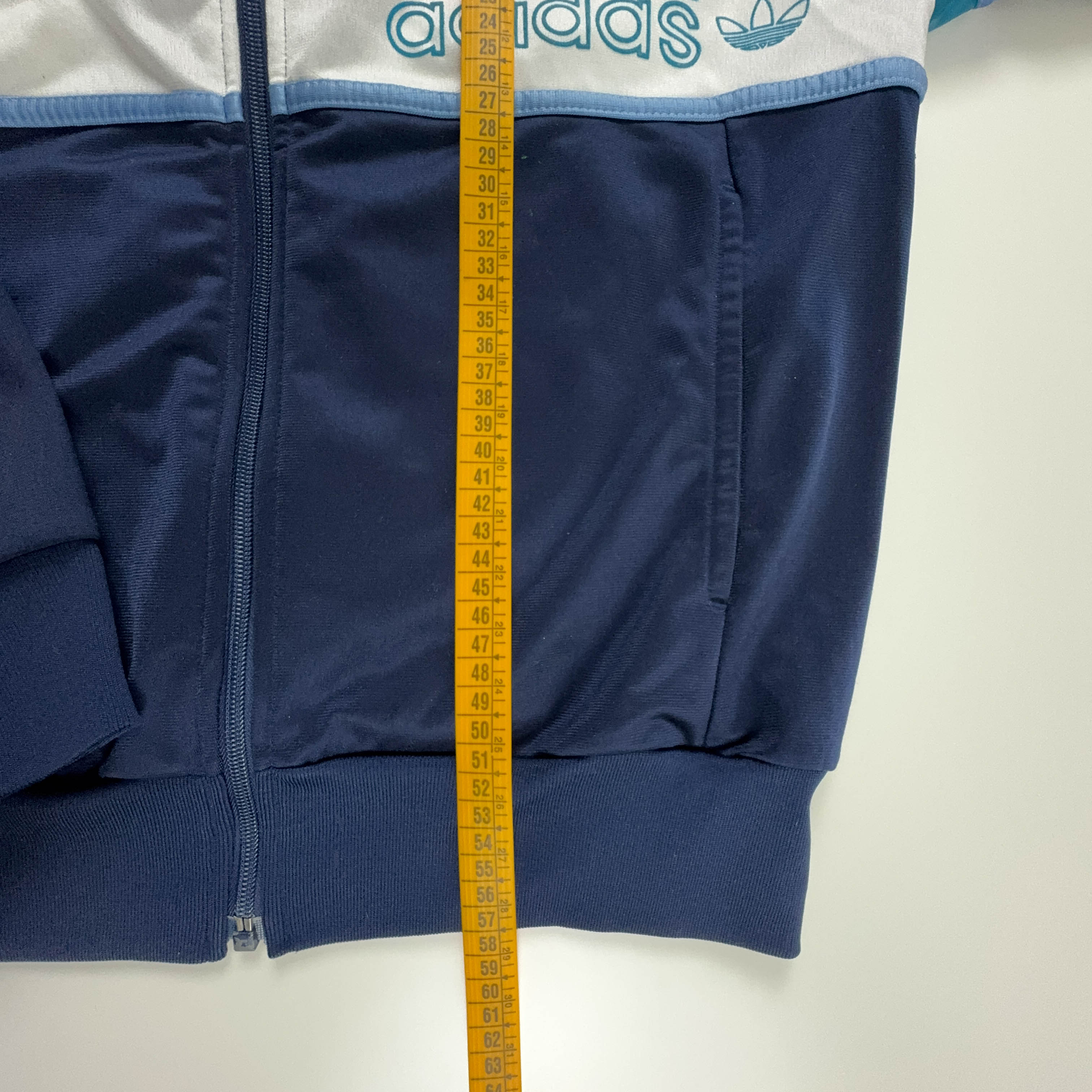 Felpa Adidas Vintage blu scuro e bianco con zip anni 90 - Taglia 168 uomo