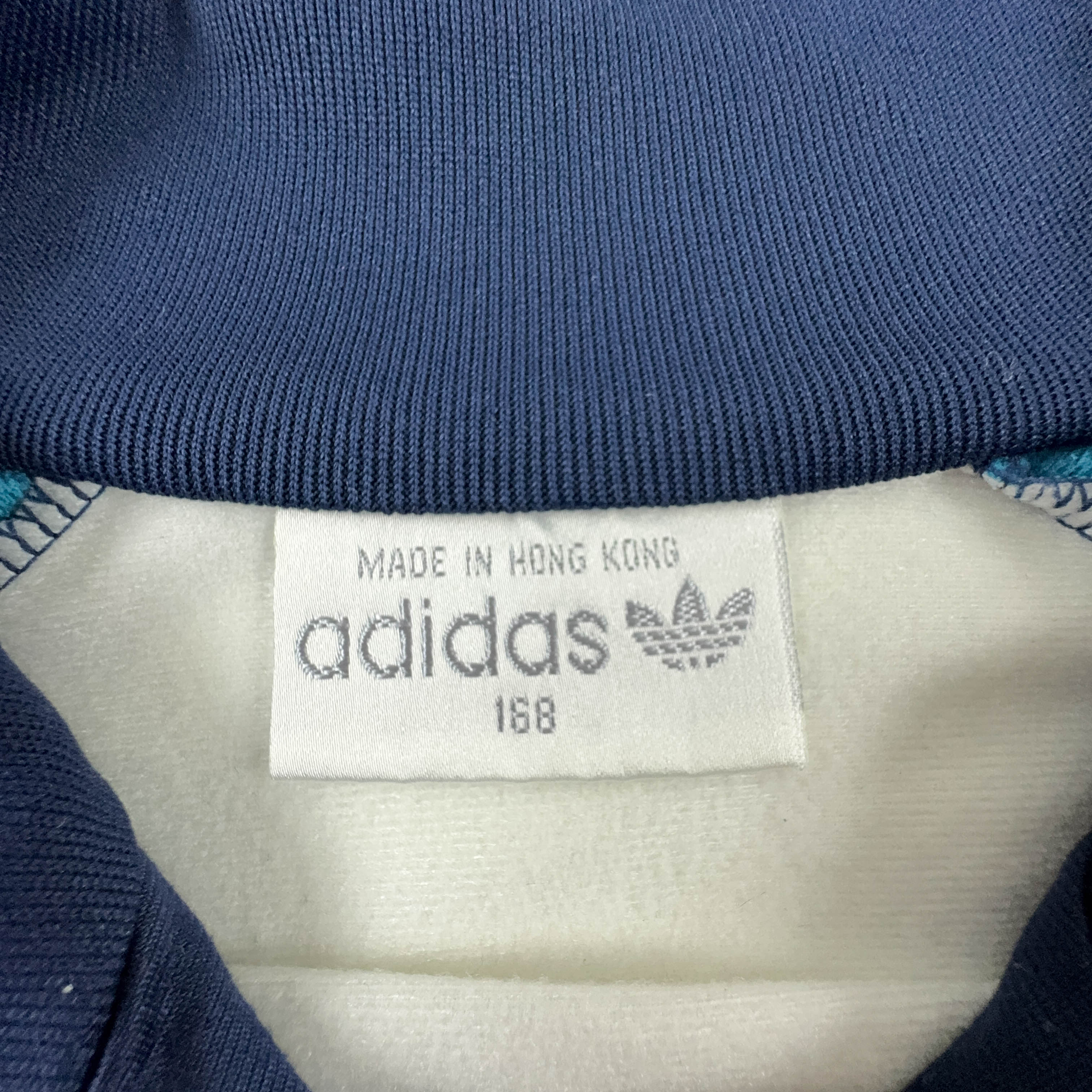 Felpa Adidas Vintage blu scuro e bianco con zip anni 90 - Taglia 168 uomo