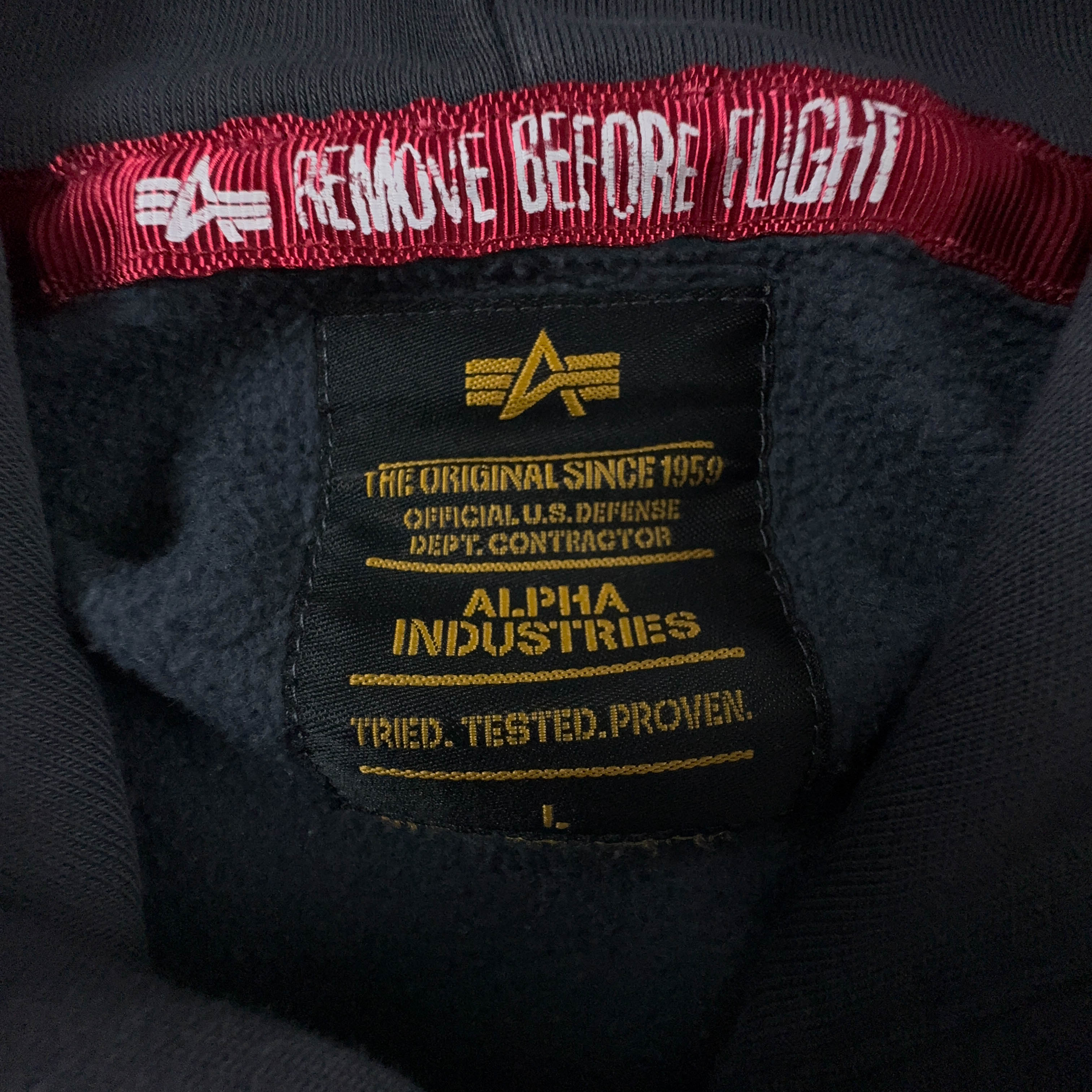 Felpa Alpha Industries grigia scura con cappuccio - Taglia L uomo