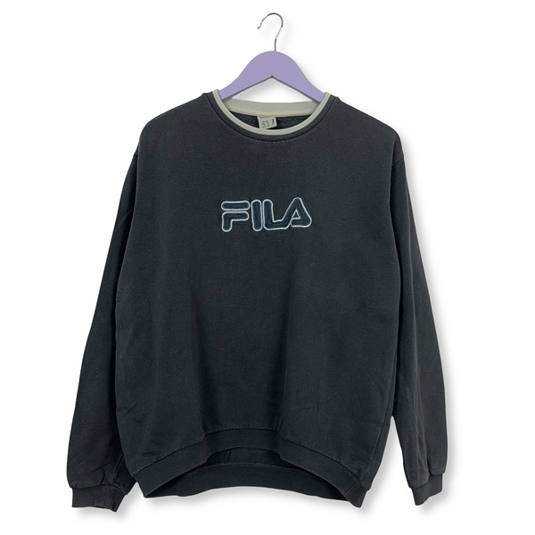 Felpa Fila Vintage grigia a girocollo con logo ricamato anni 2000 - Taglia M uomo