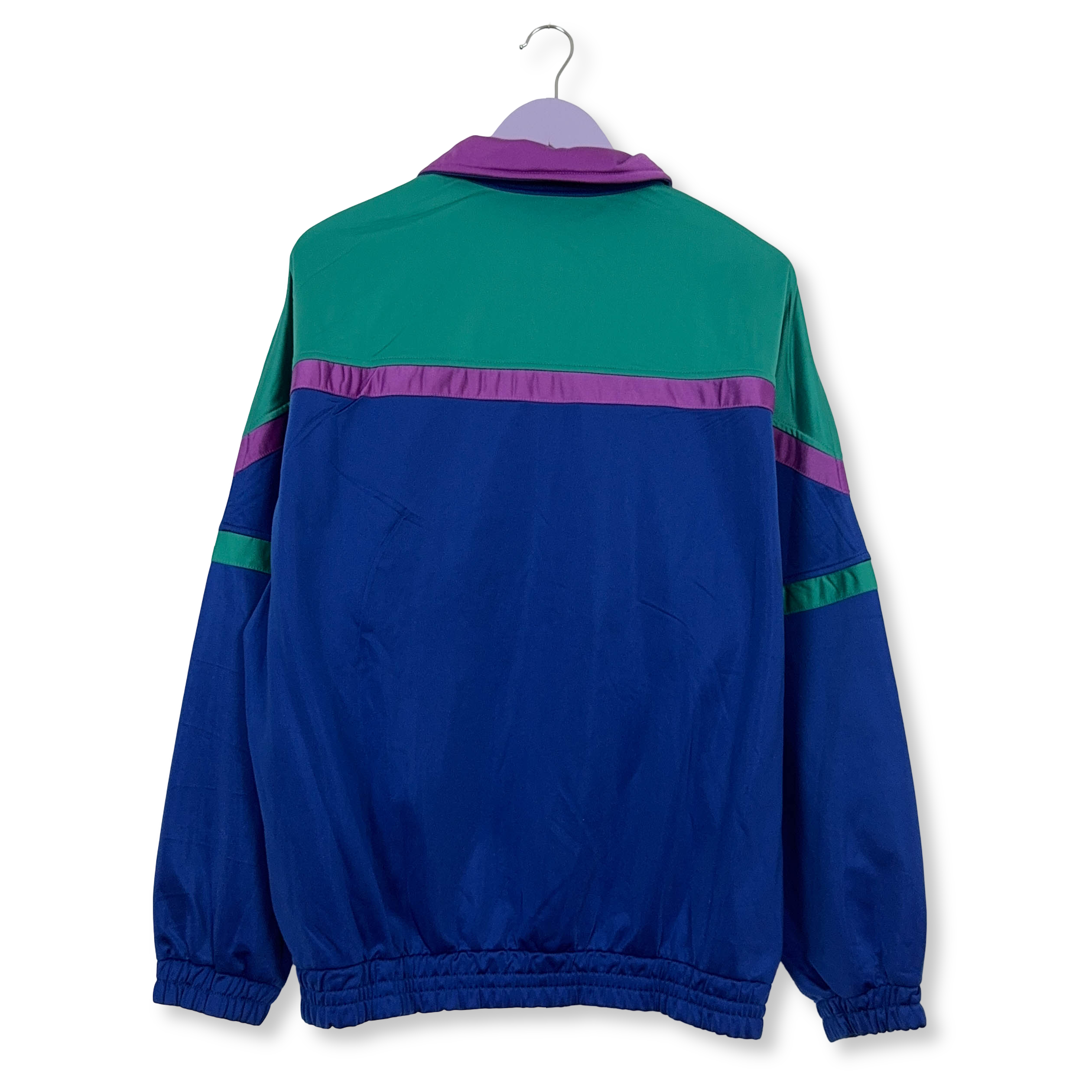 Felpa Fila Vintage blu e viola con zip e logo ricamato anni 90 - Taglia I54 uomo