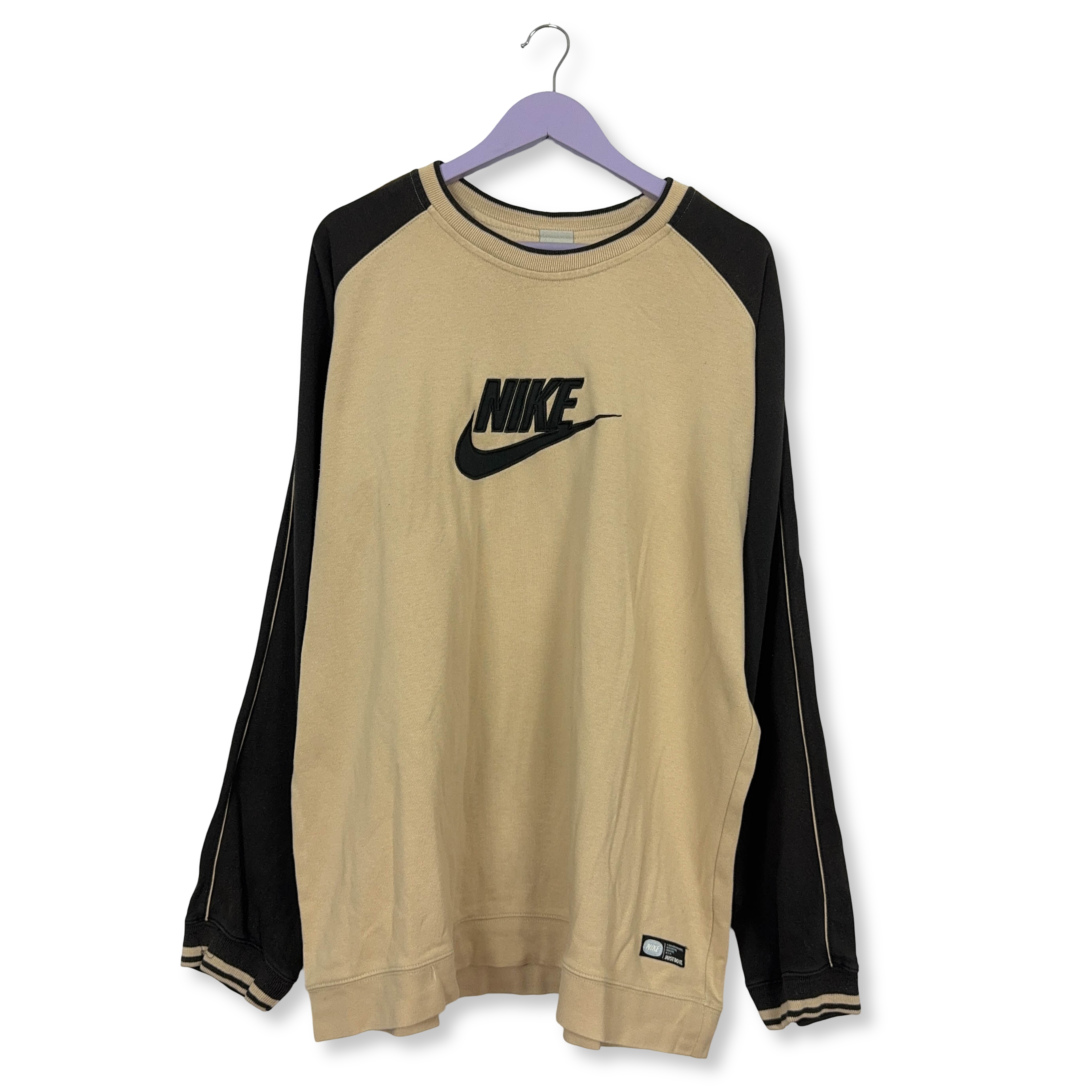 Felpa Nike Vintage crema a girocollo e logo ricamato 80% cotone anni 90 - Taglia XXL uomo