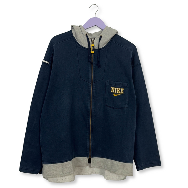 Felpa Nike Vintage blu e grigia con zip e cappuccio 80% cotone anni 90 - Taglia XL 188 uomo