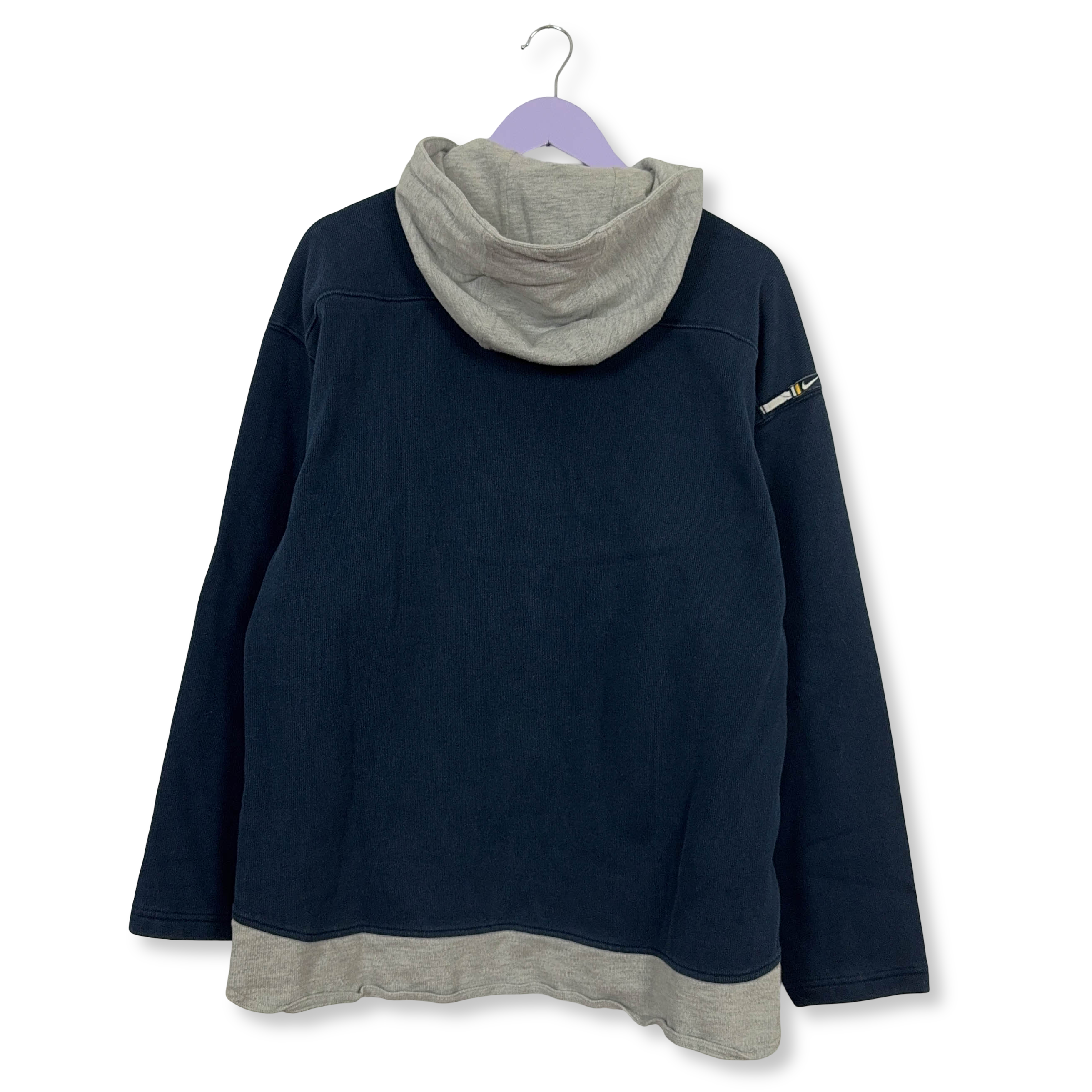 Felpa Nike Vintage blu e grigia con zip e cappuccio 80% cotone anni 90 - Taglia XL 188 uomo