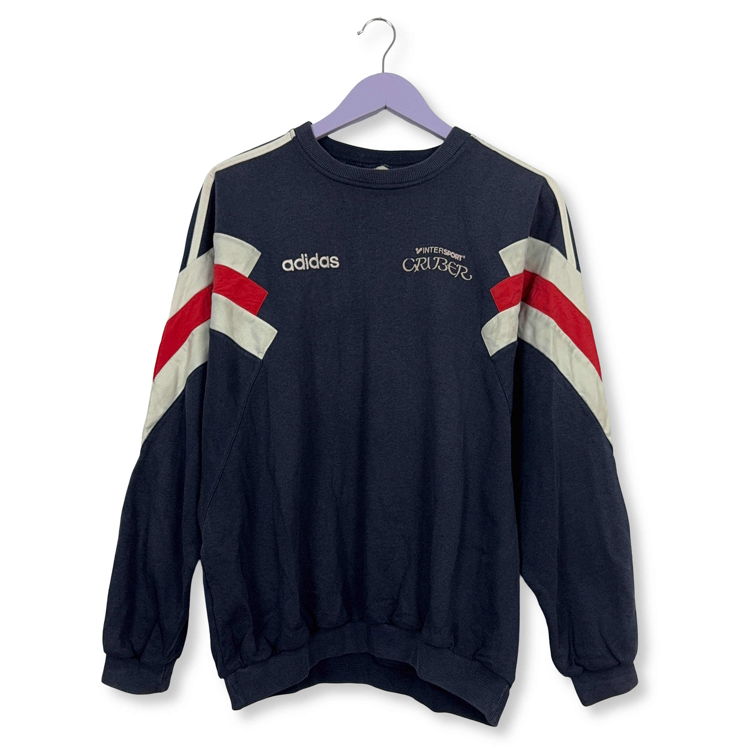 Felpa Adidas Vintage blu e bianca a girocollo con logo ricamato anni 90 - Taglia D6 F180 uomo