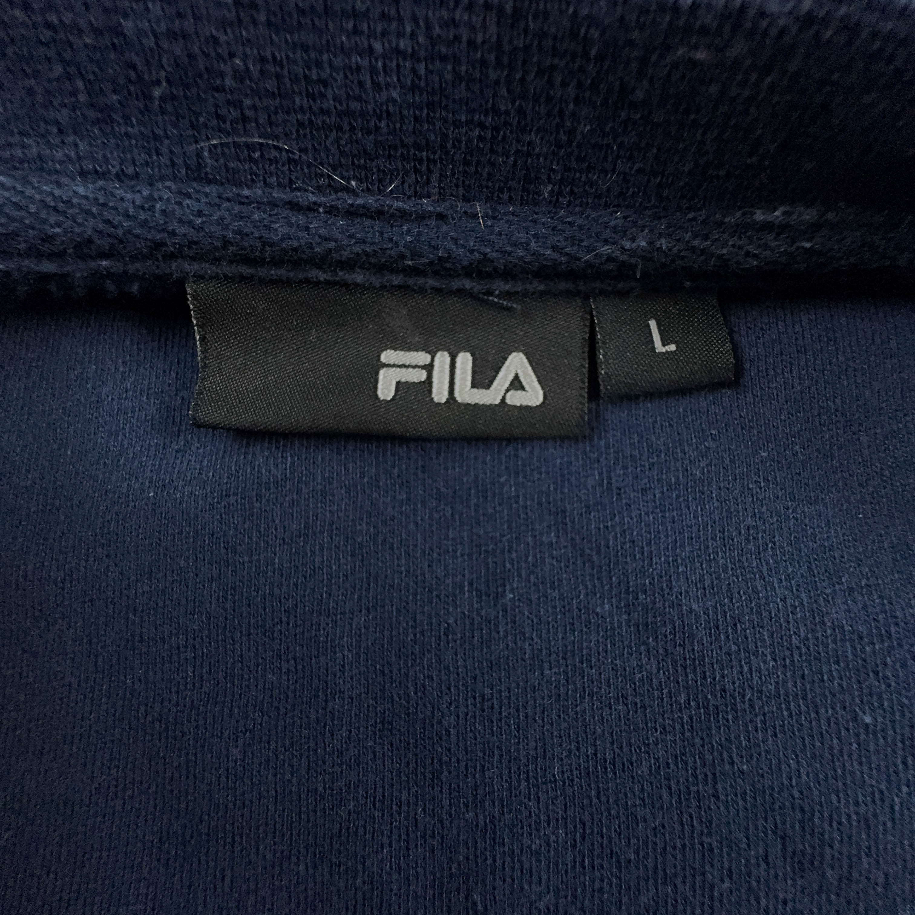 Felpa Fila Vintage blu scuro in cotone a girocollo logo ricamato grande anni 2000 - Taglia L uomo
