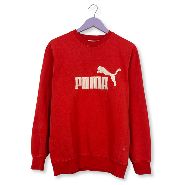 Felpa Puma Vintage rossa a girocollo con logo ricamato anni 2000 - Taglia M uomo