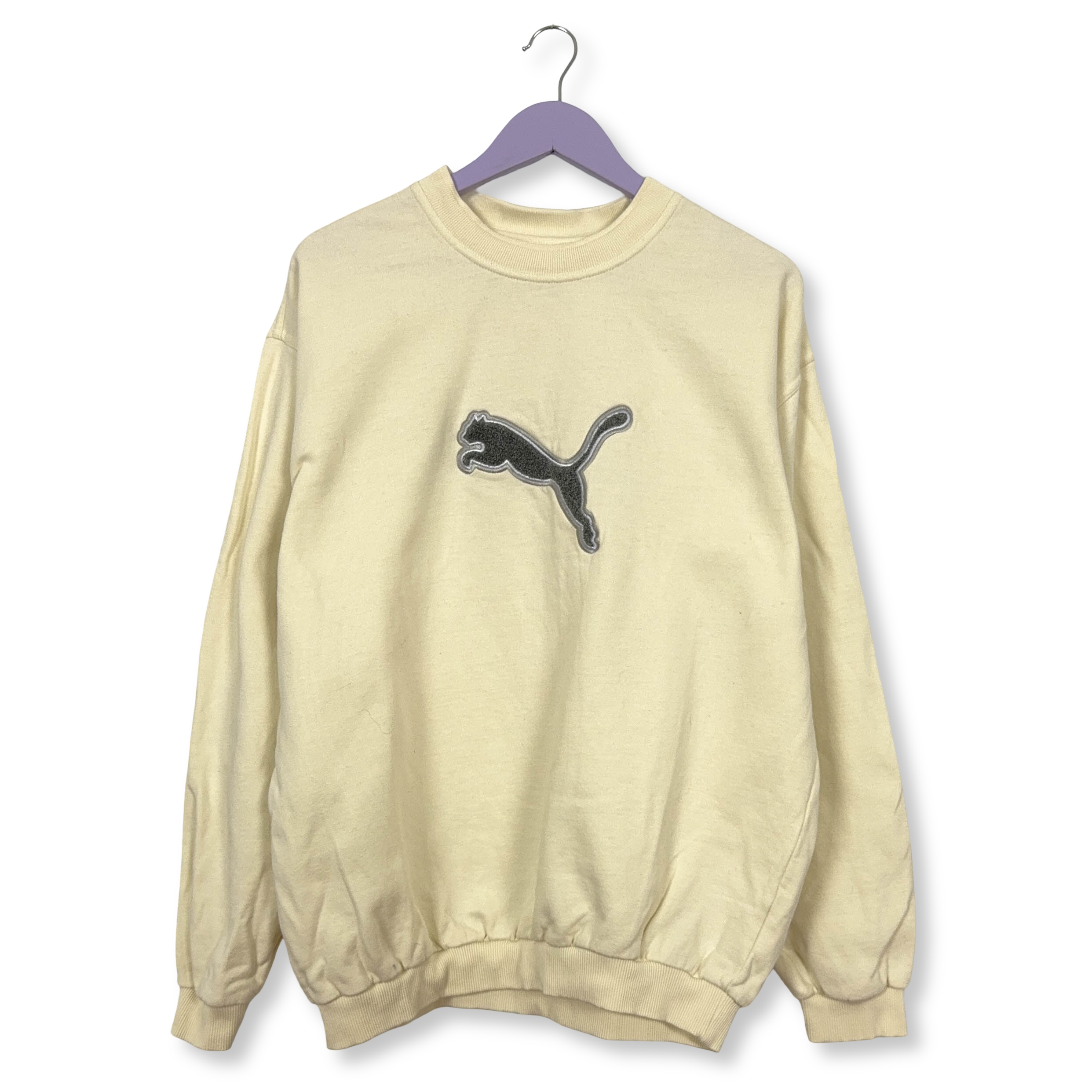 Felpa Puma Vintage crema a girocollo con logo ricamato in cotone anni 90 - Taglia L uomo