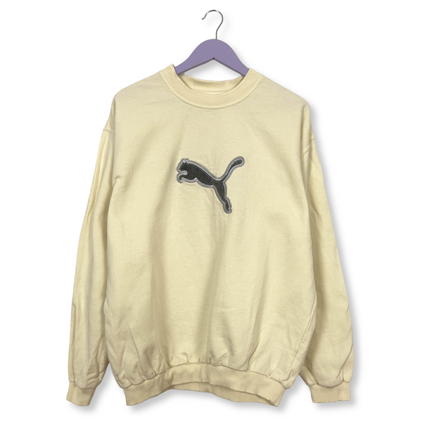 Felpa Puma Vintage crema a girocollo con logo ricamato in cotone anni 90 - Taglia L uomo